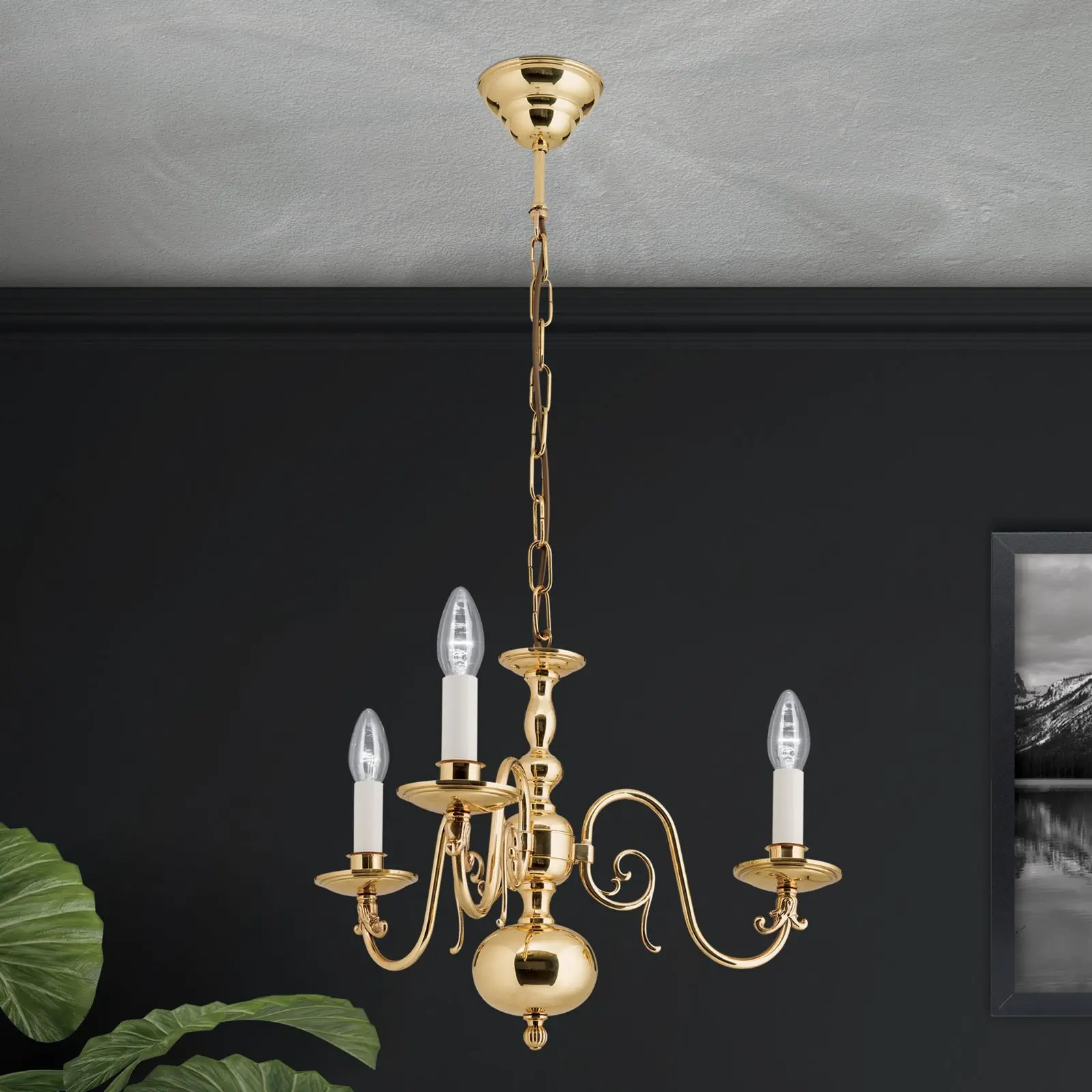 Luster FLÄMISCH, 3 izvora svetla, sjajni mesing - 6