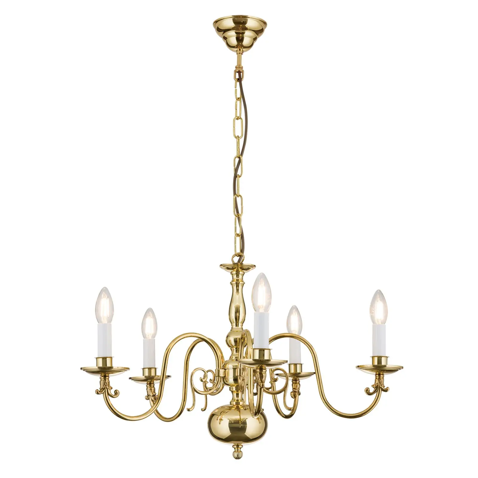 Luster FLÄMISCH, 5 izvora svetla, sjajni mesing - 4