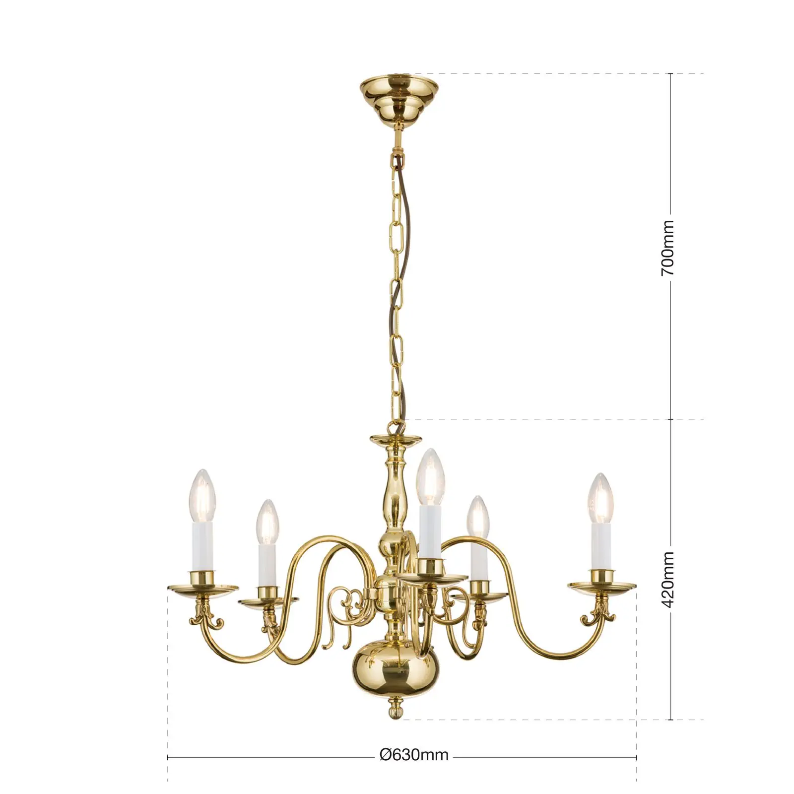 Luster FLÄMISCH, 5 izvora svetla, sjajni mesing - 7