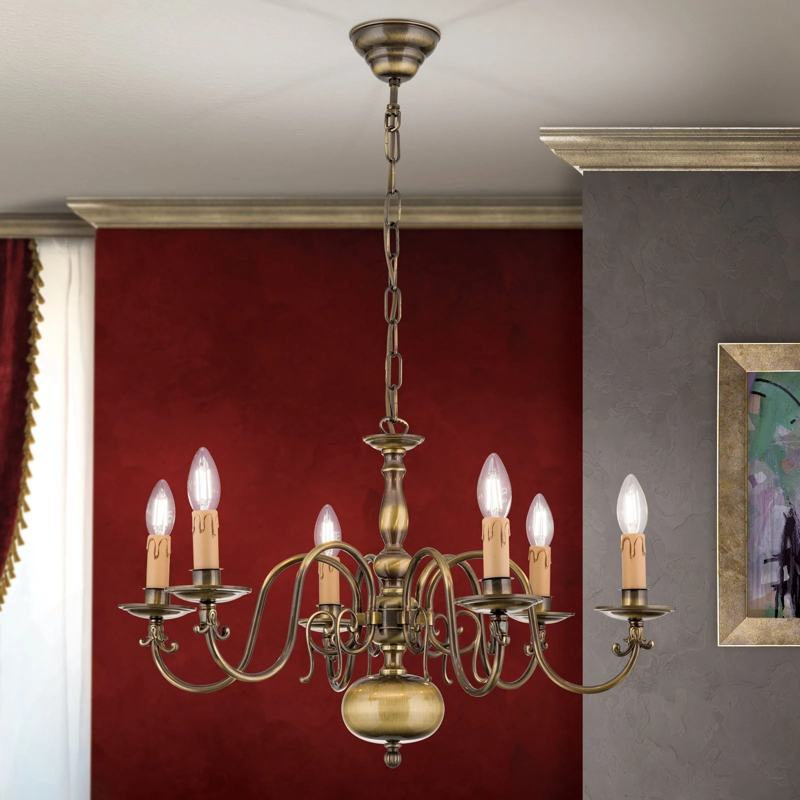 Luster FLÄMISCH, 6 izvora svetla, antik mesing