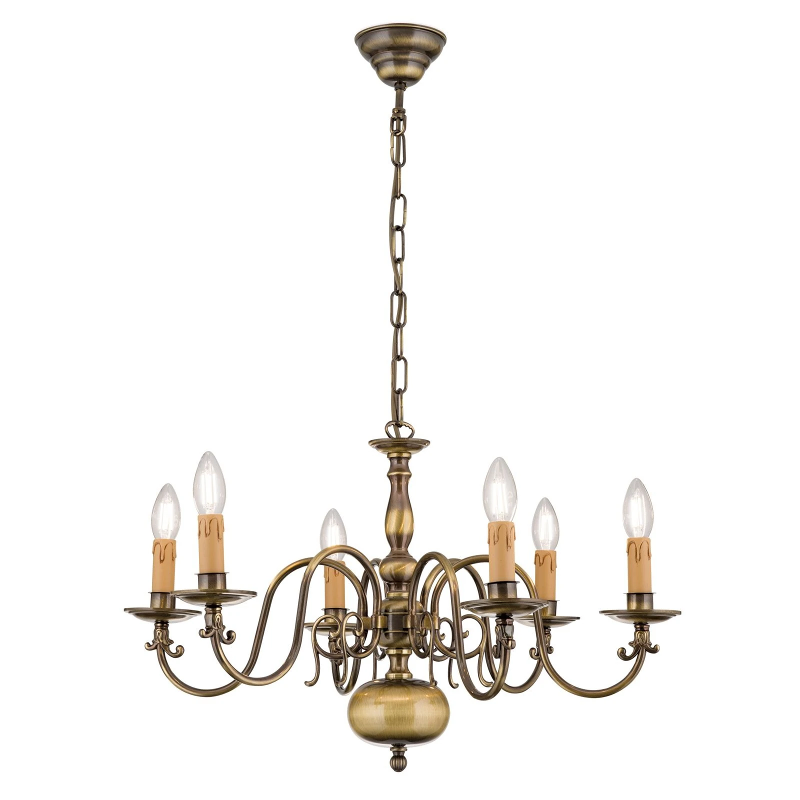 Luster FLÄMISCH, 6 izvora svetla, antik mesing - 4