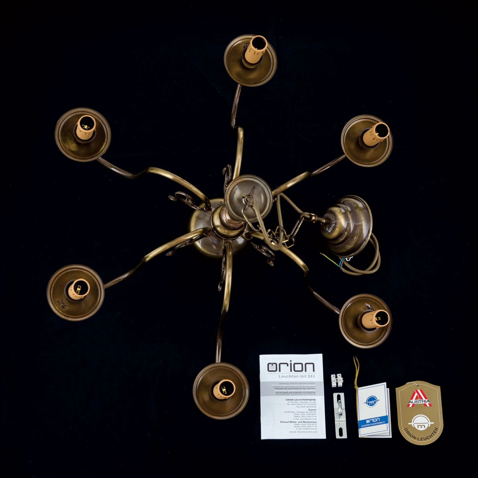 Luster FLÄMISCH, 6 izvora svetla, antik mesing - 8