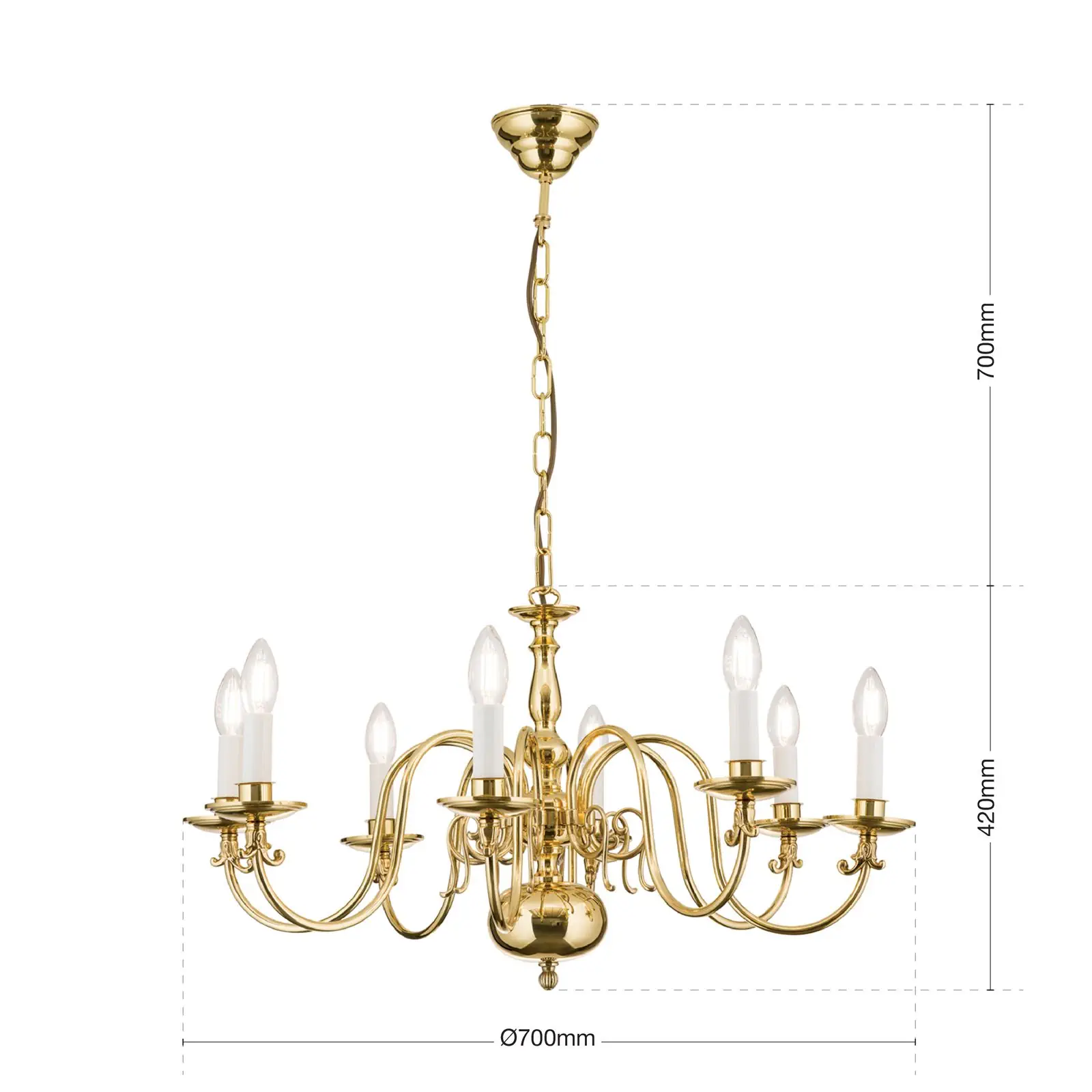 Luster FLÄMISCH, 8 izvora svetla, sjajni mesing - 7