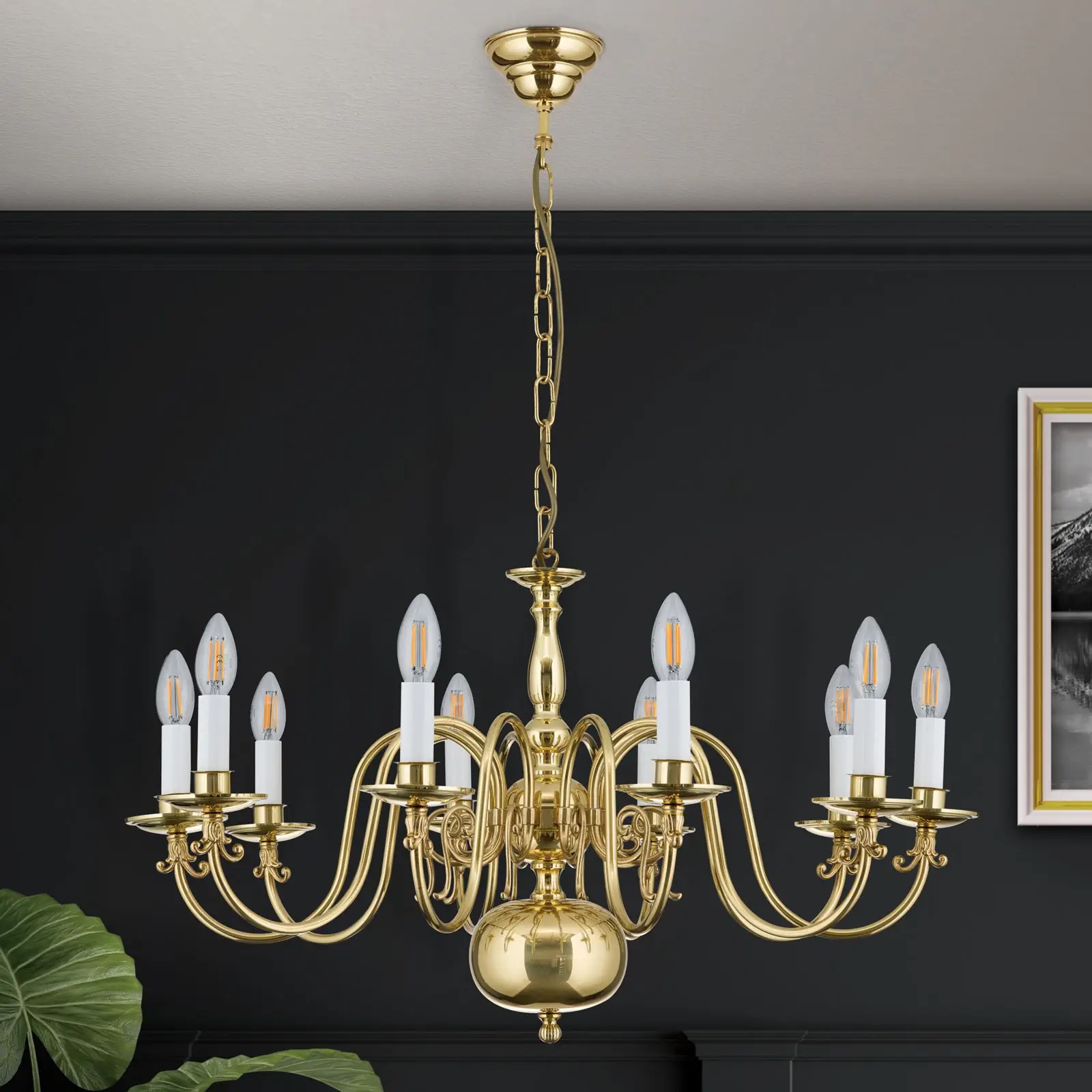 Luster FLÄMISCH, 10 izvora svetla, sjajni mesing - 3