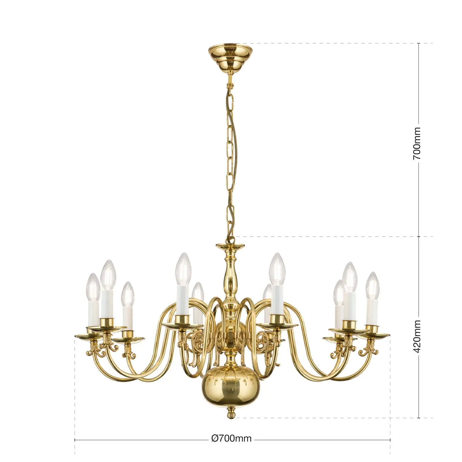 Luster FLÄMISCH, 10 izvora svetla, sjajni mesing - 7