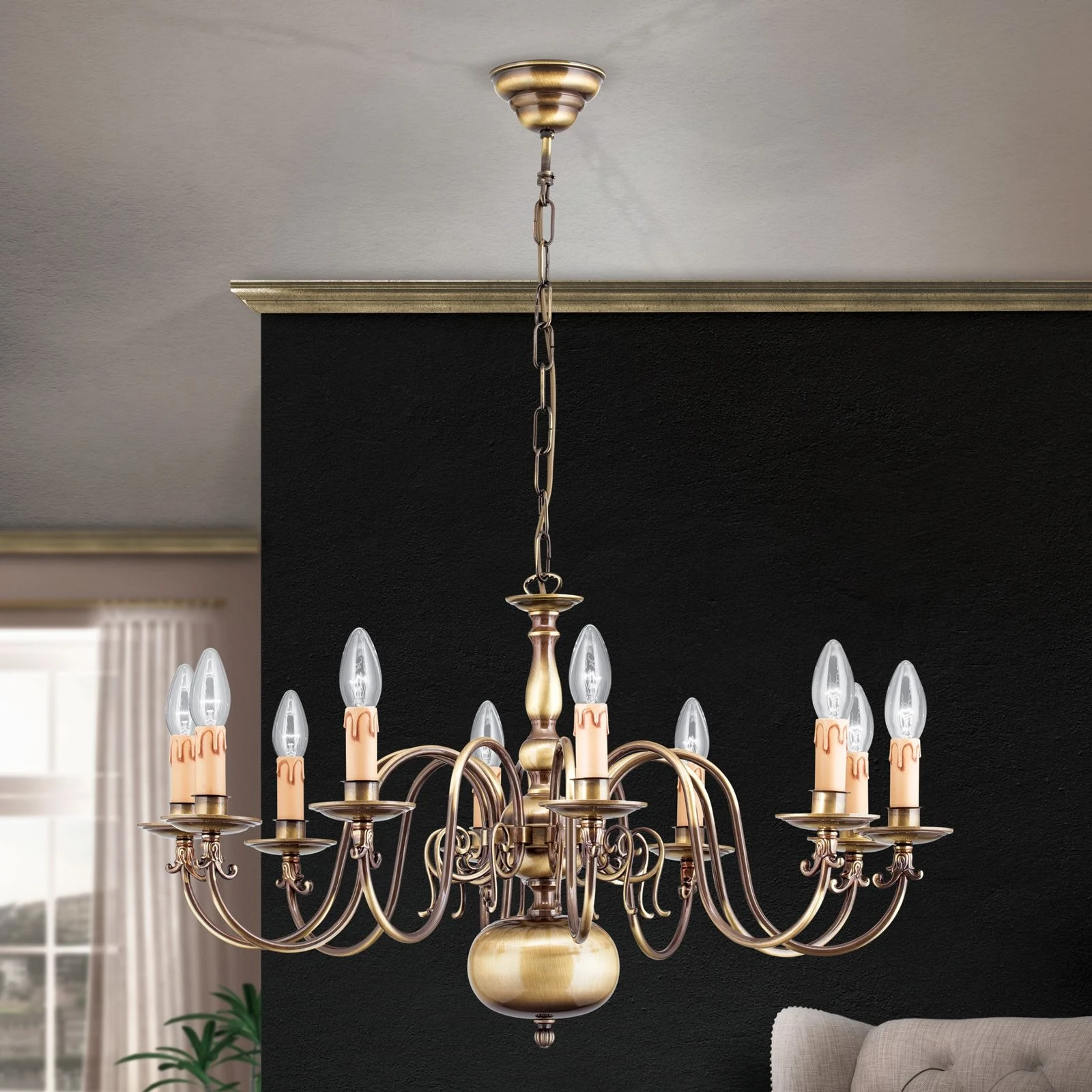 Luster FLÄMISCH, 10 izvora svetla, patina