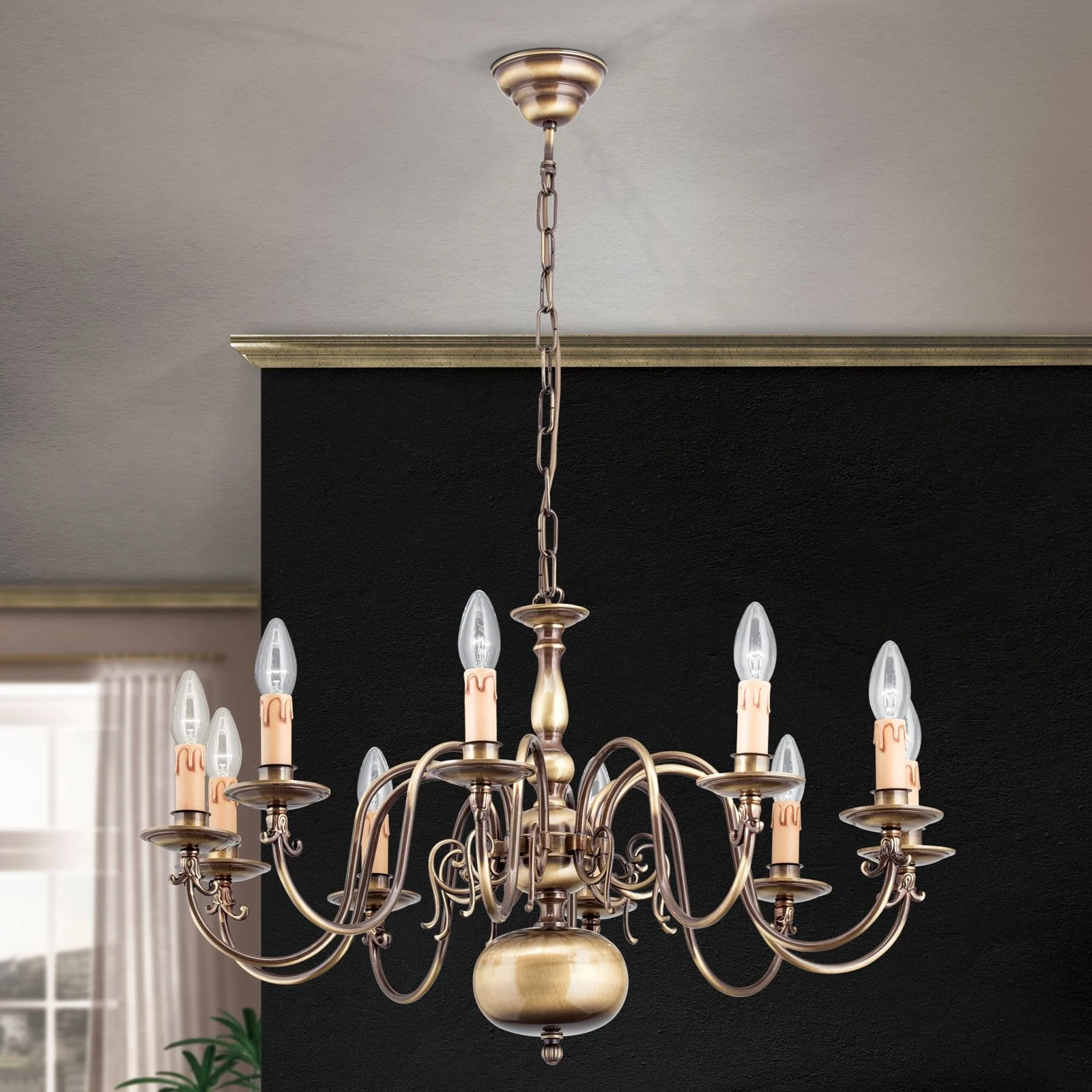 Luster FLÄMISCH, 10 izvora svetla, patina - 6