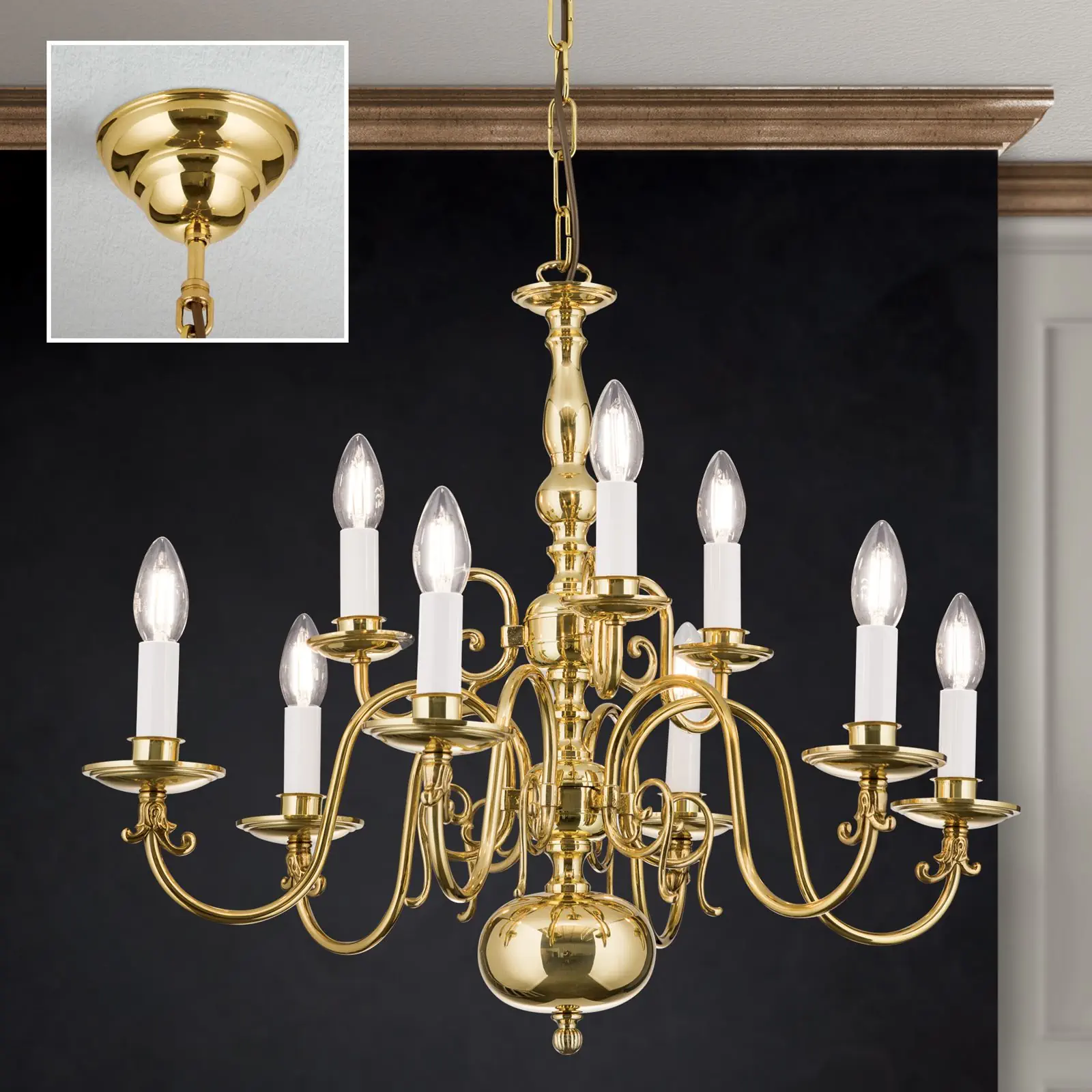 Luster FLÄMISCH, 9 izvora svetla, sjajni mesing - 2