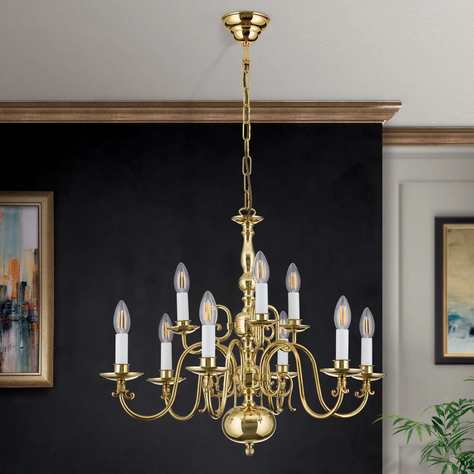 Luster FLÄMISCH, 9 izvora svetla, sjajni mesing - 3