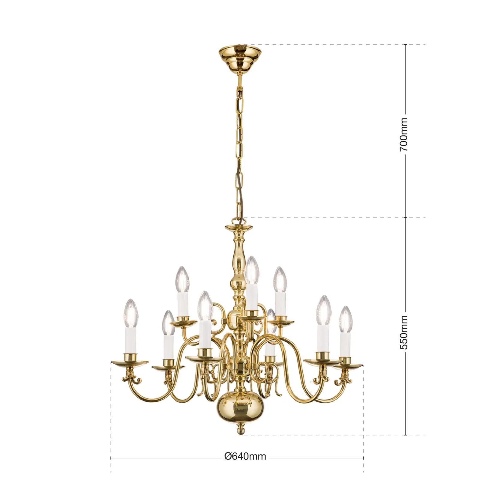 Luster FLÄMISCH, 9 izvora svetla, sjajni mesing - 7