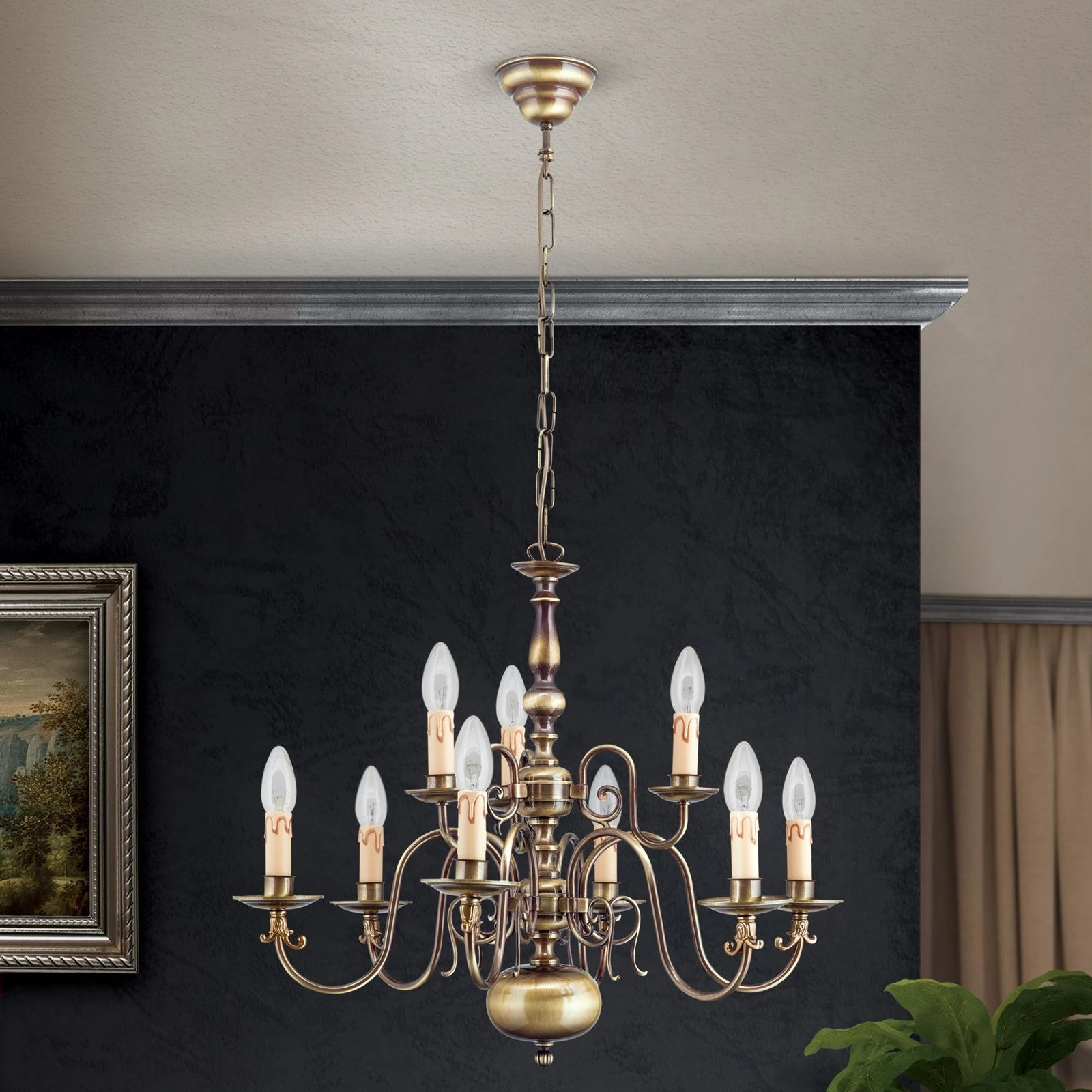 Luster FLÄMISCH, 9 izvora svetla, patina - 2