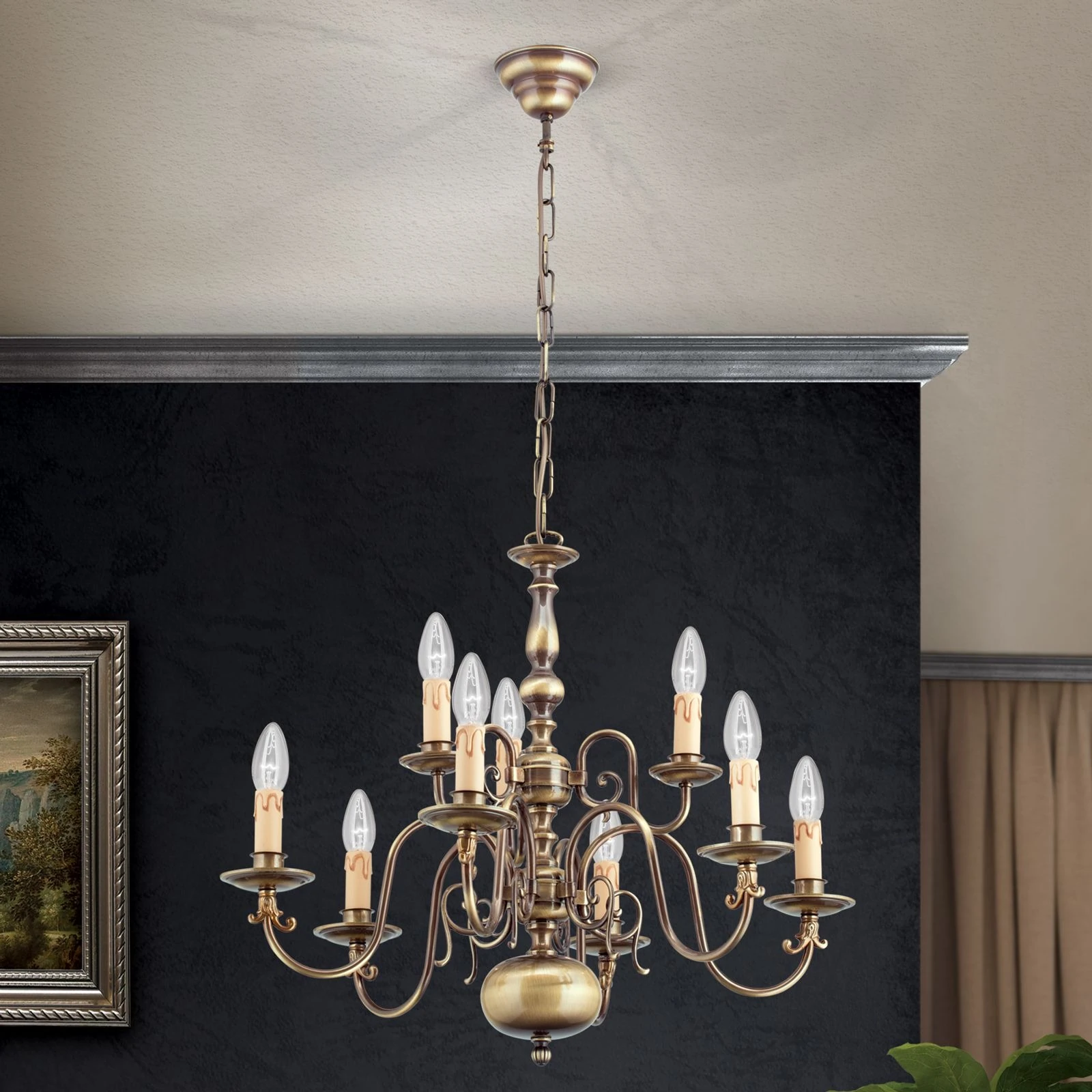 Luster FLÄMISCH, 9 izvora svetla, patina - 6