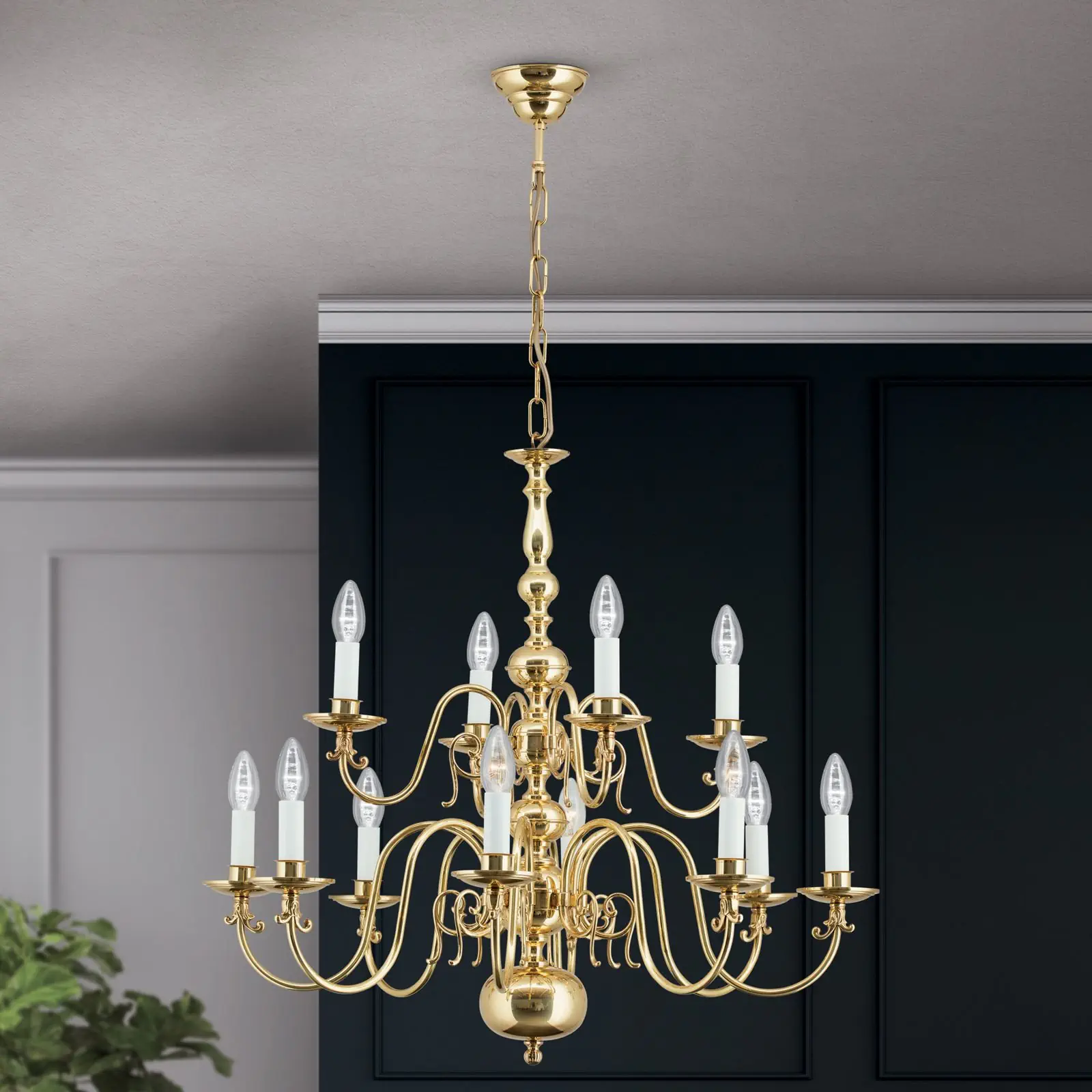 Luster FLÄMISCH, 12 izvora svetla, sjajni mesing - 5