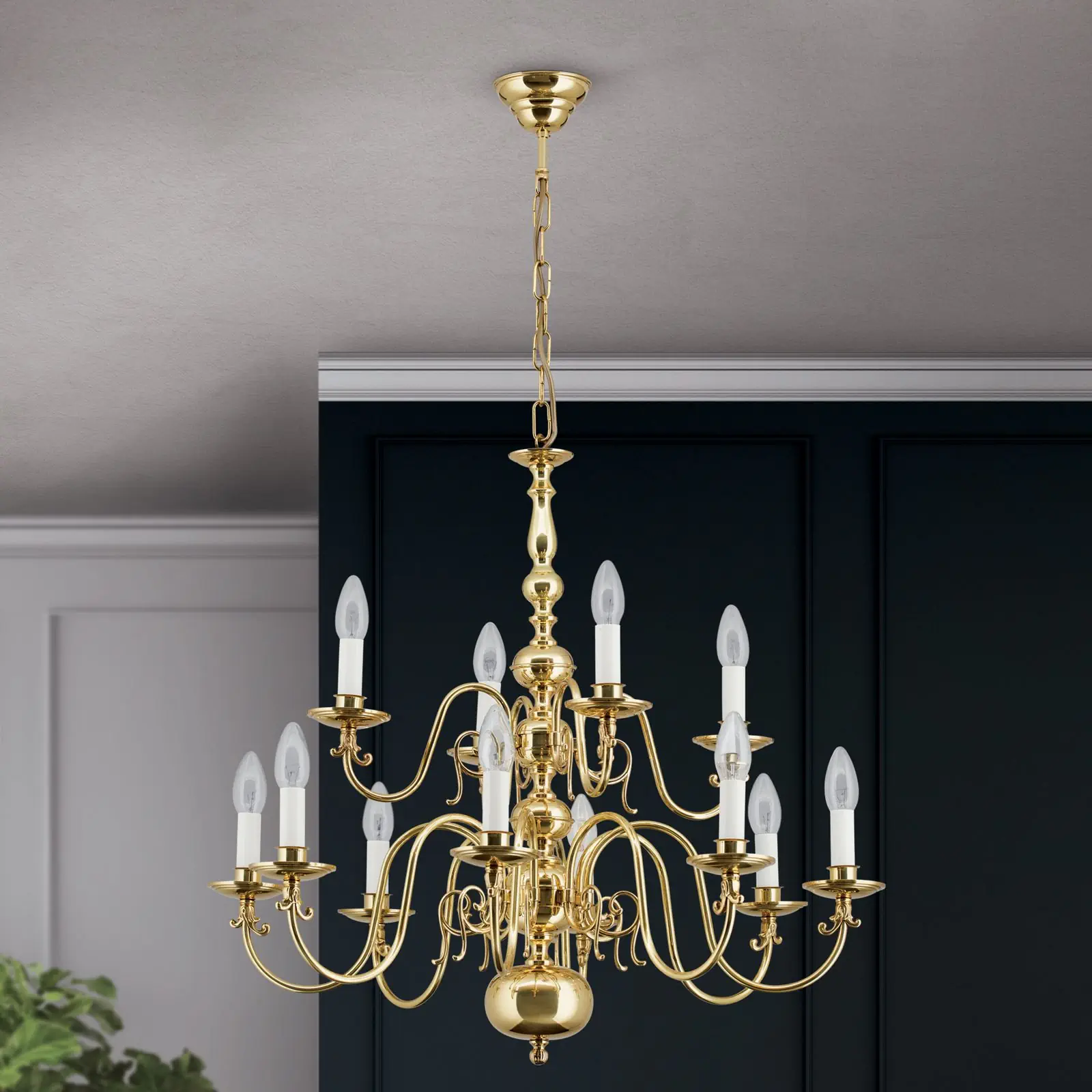 Luster FLÄMISCH, 12 izvora svetla, sjajni mesing - 6