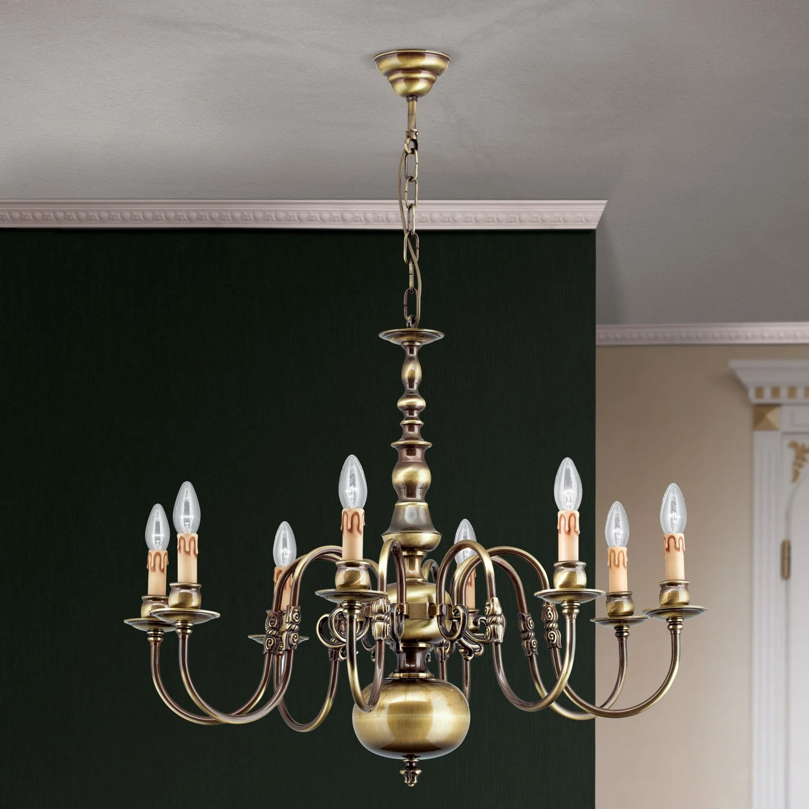 Luster FLÄMISCH, 8 izvora svetla, patina, bez orla