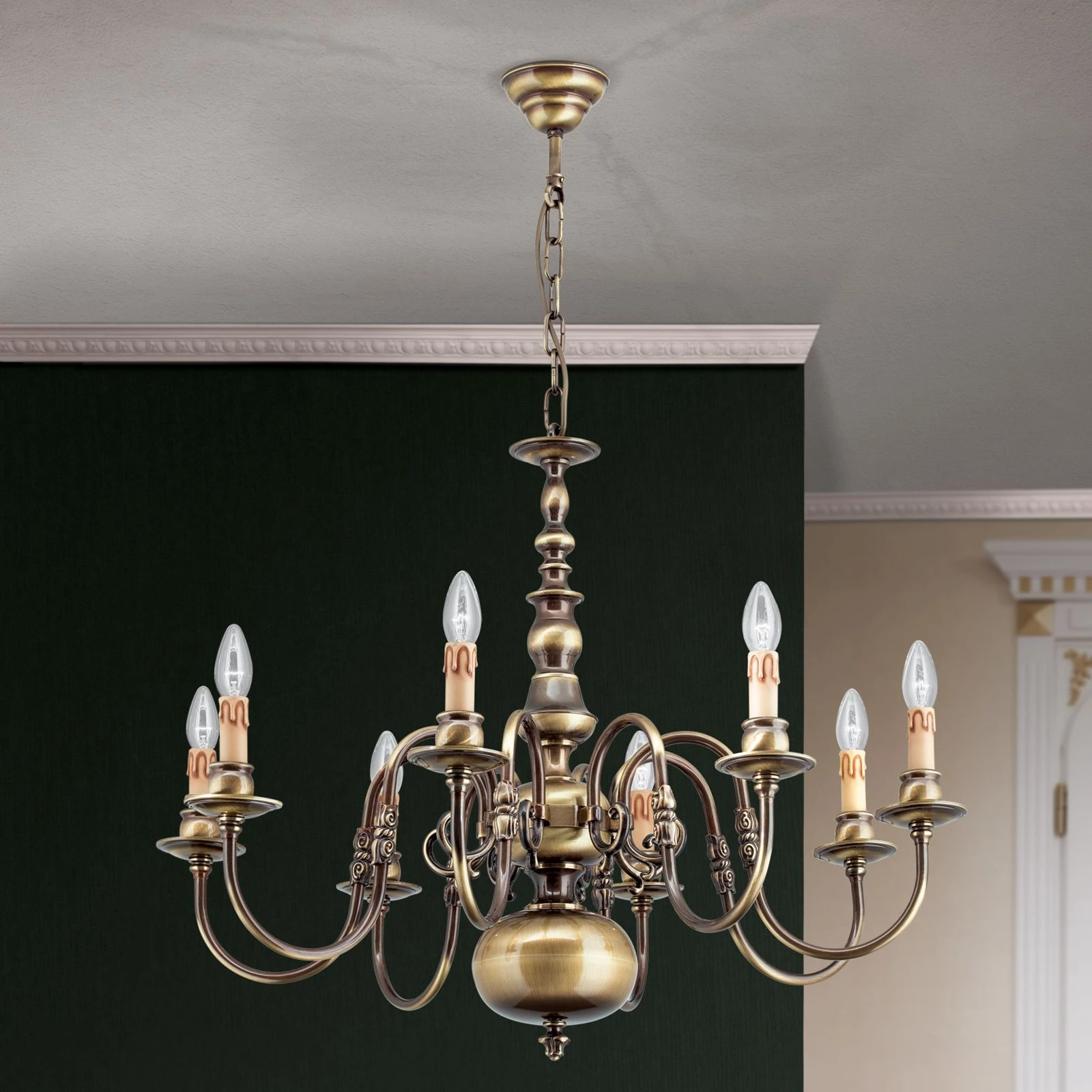 Luster FLÄMISCH, 8 izvora svetla, patina, bez orla - 2