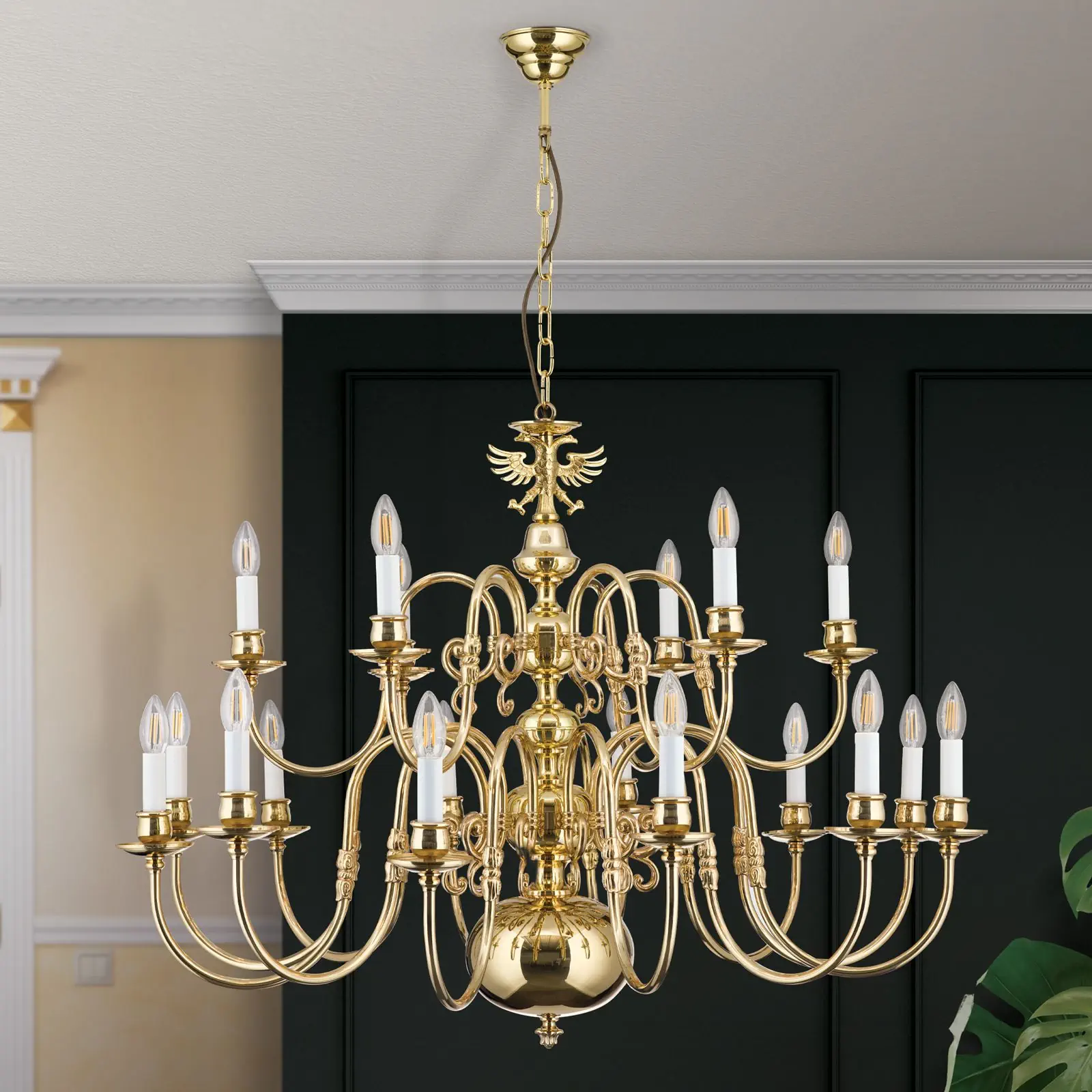 Luster FLÄMISCH, 12+6 izvora svetla, sjajni mesing, sa orlom - 3