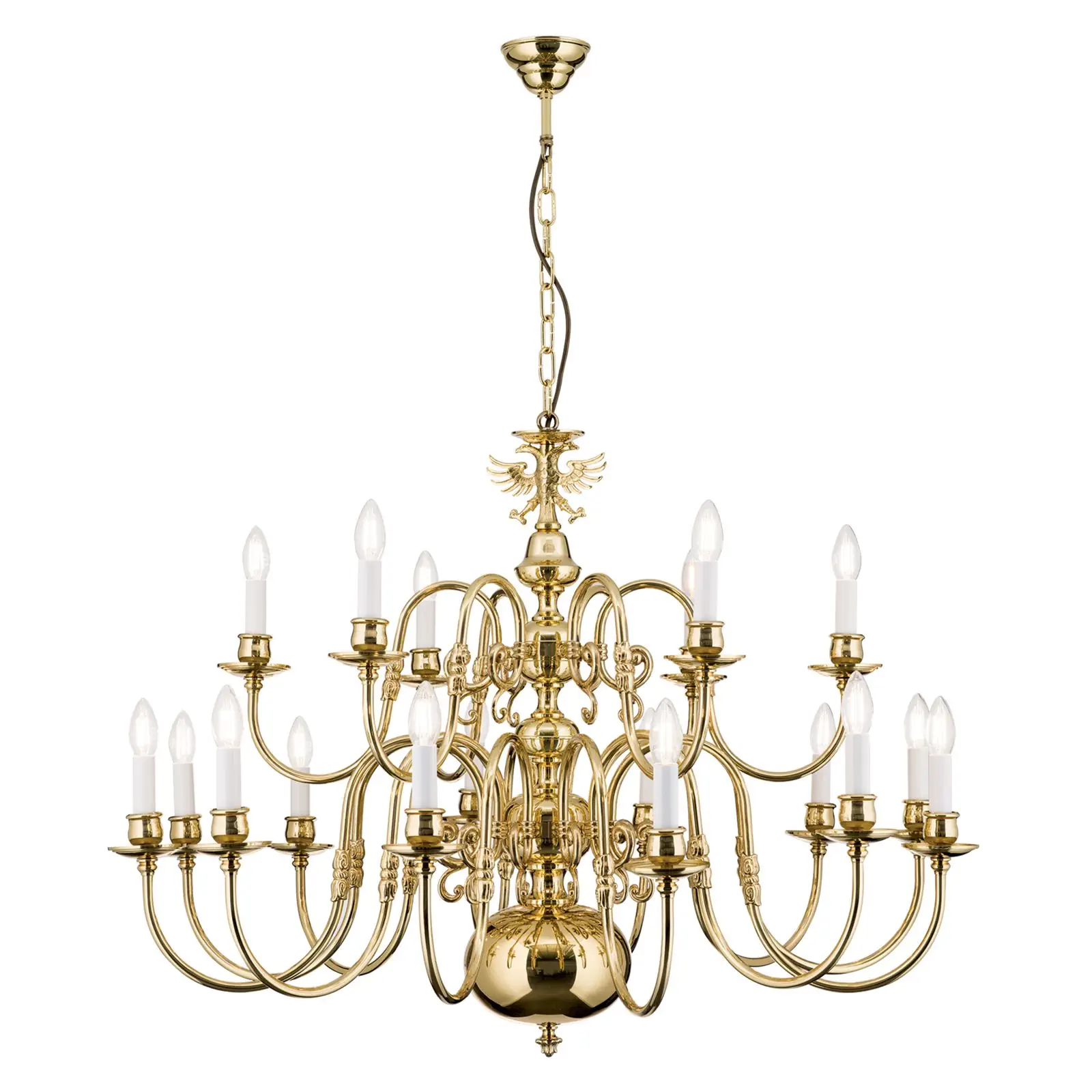 Luster FLÄMISCH, 12+6 izvora svetla, sjajni mesing, sa orlom - 4