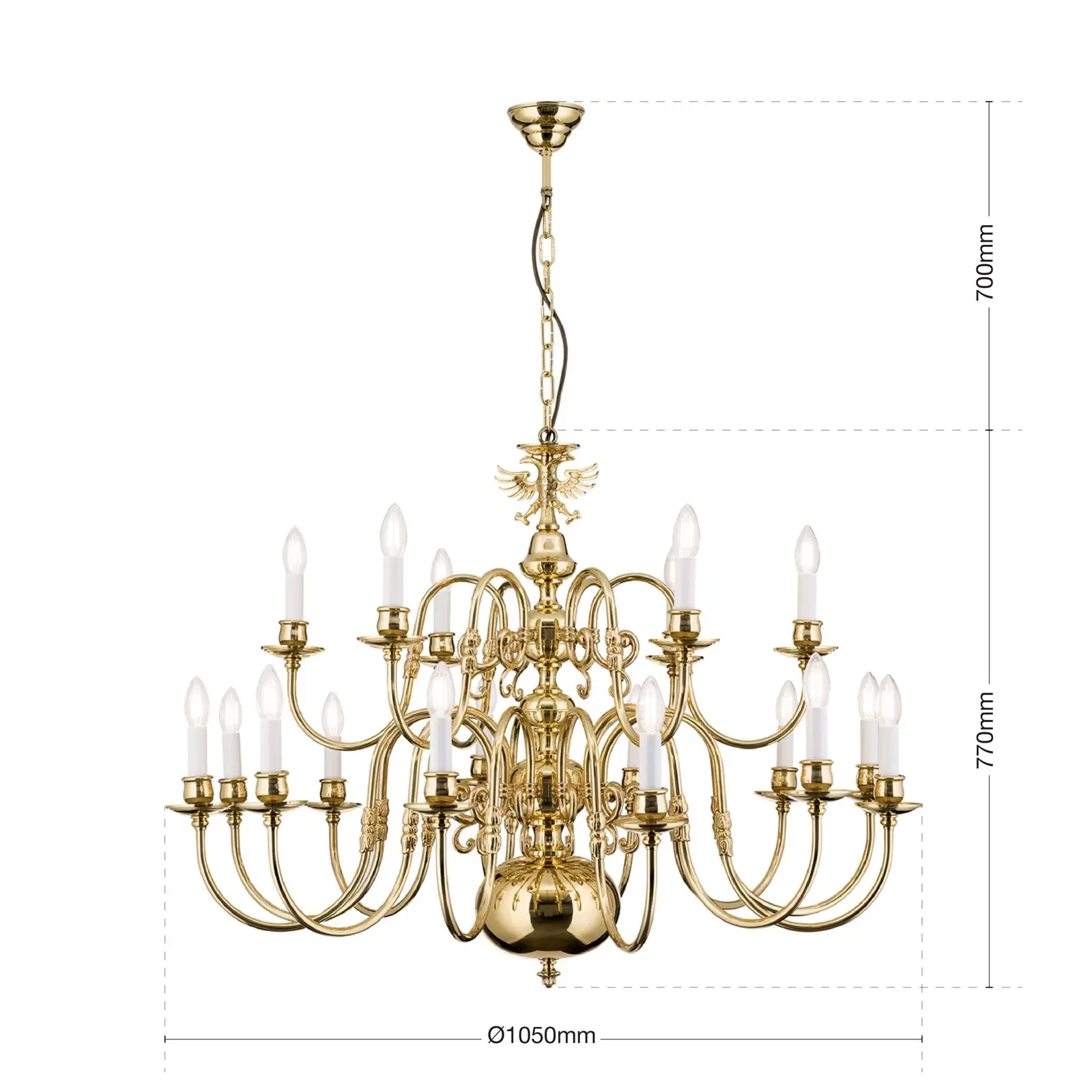 Luster FLÄMISCH, 12+6 izvora svetla, sjajni mesing, sa orlom - 7