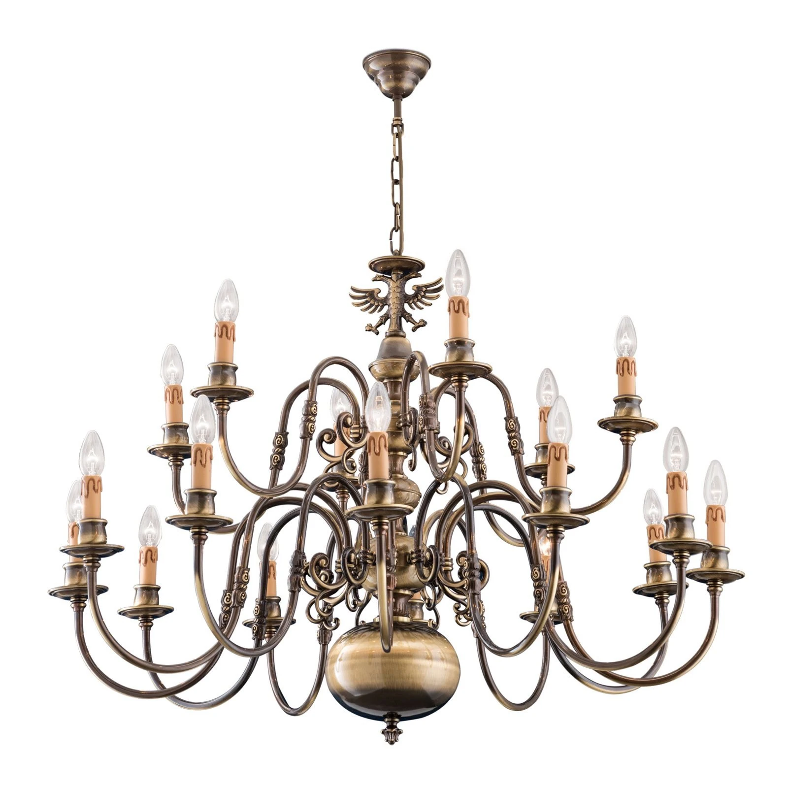 Luster FLÄMISCH, 12+6 izvora svetla, patina, sa orlom - 4