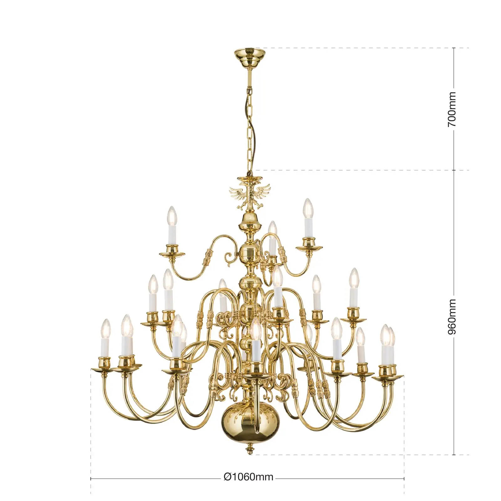 Luster FLÄMISCH, 12+6+3 izvora svetla, sjajni mesing, sa orlom - 7