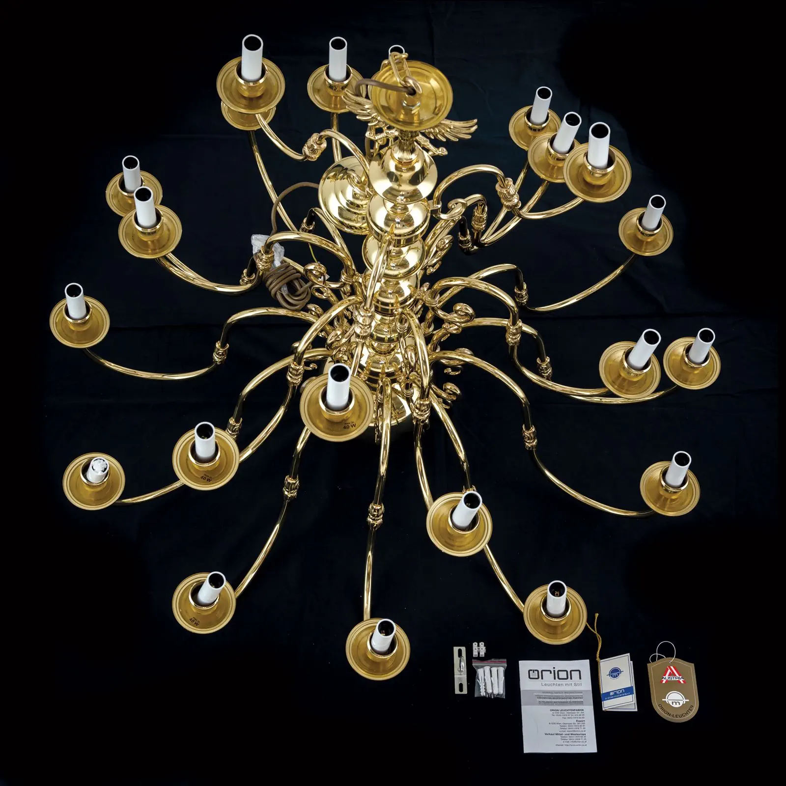 Luster FLÄMISCH, 12+6+3 izvora svetla, sjajni mesing, sa orlom - 8