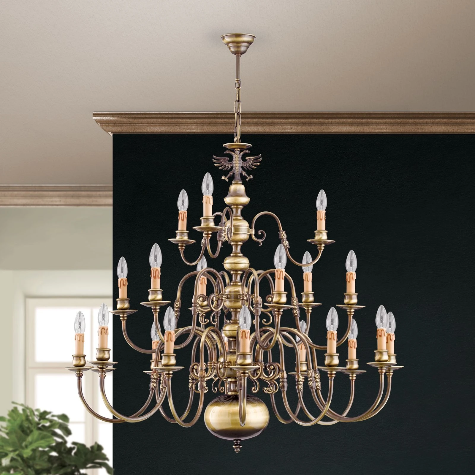 Luster FLÄMISCH, 12+6+3 izvora svetla, patina, sa orlom - 3