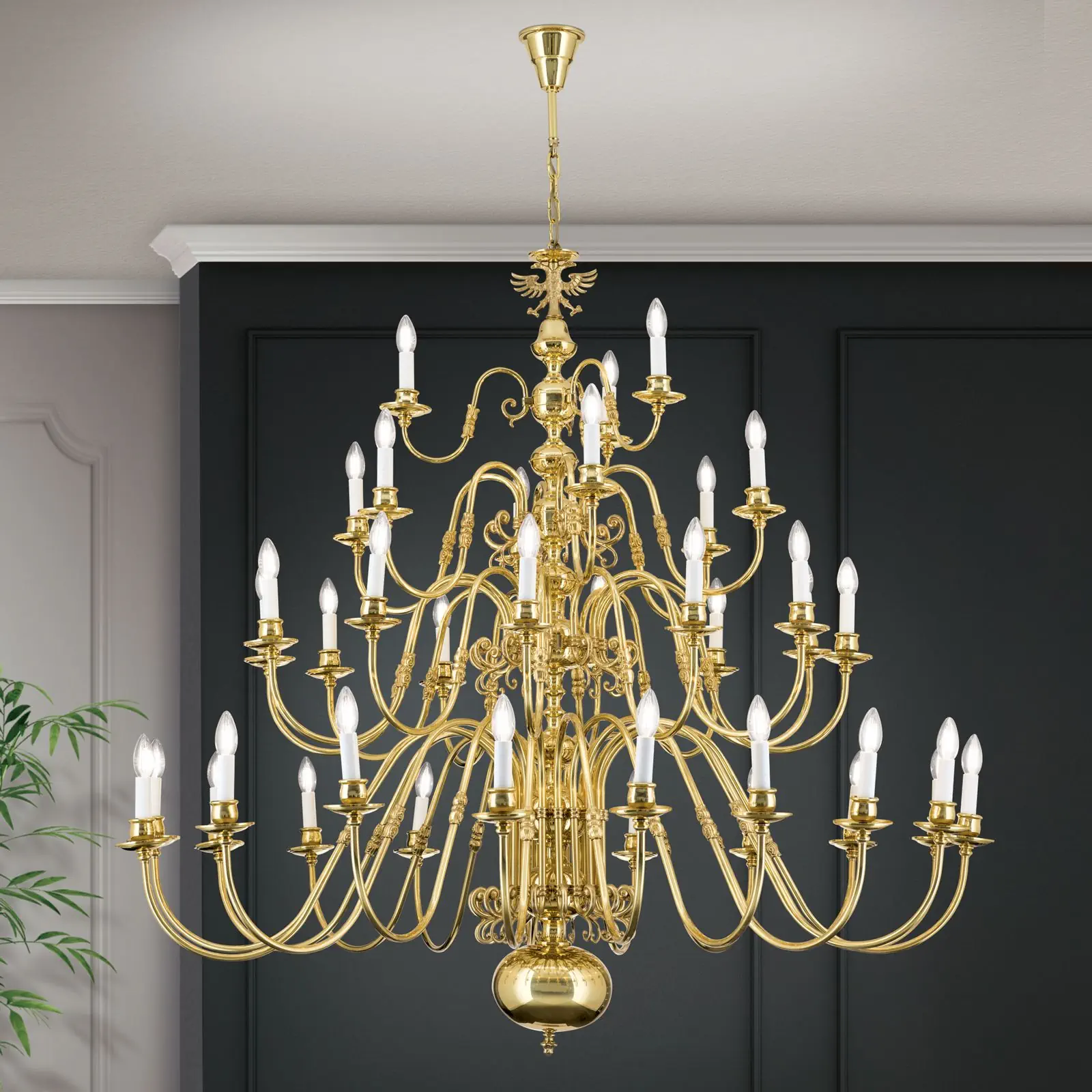 Luster FLÄMISCH, 18+12+6+3 izvora svetla, sjajni mesing, sa orlom - 2