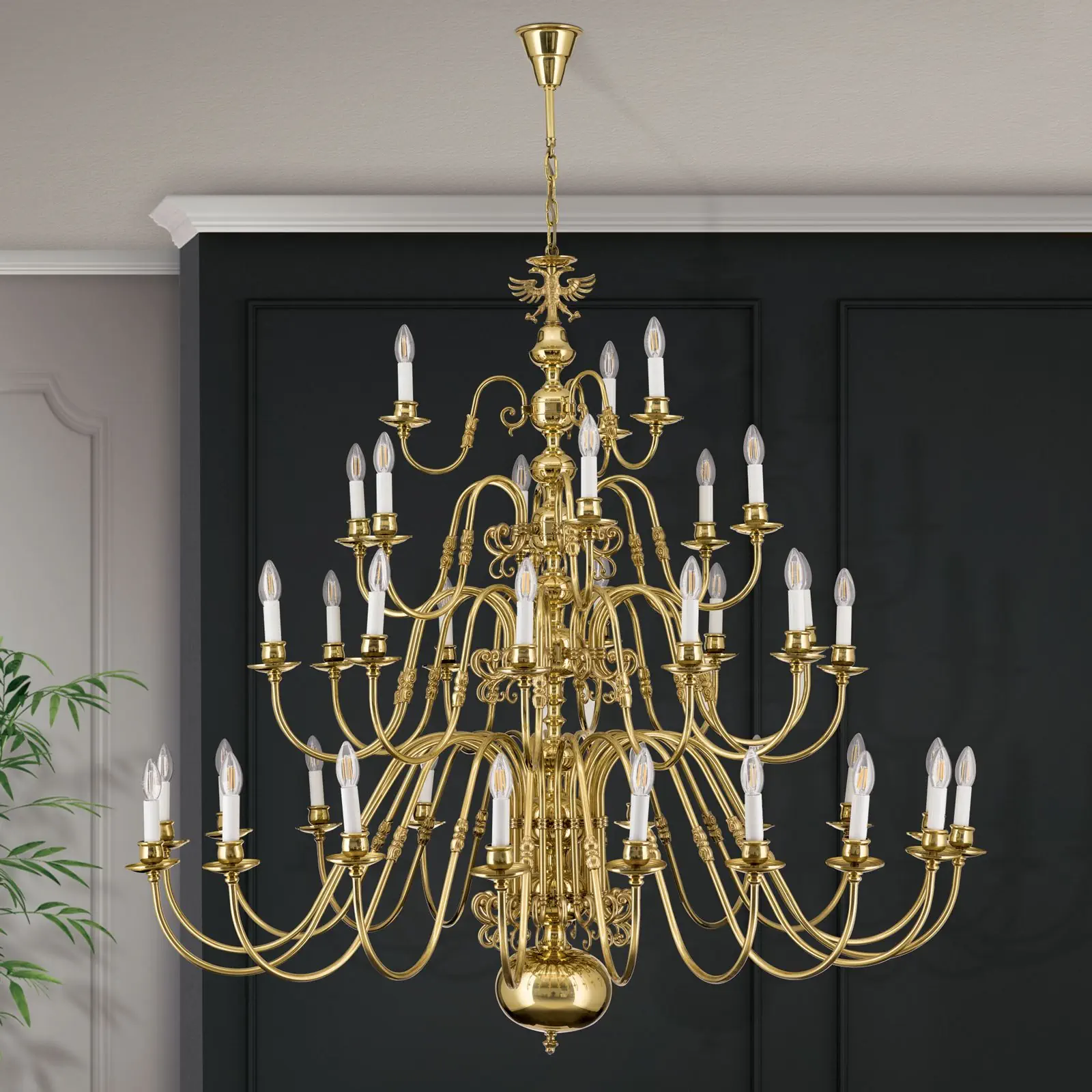 Luster FLÄMISCH, 18+12+6+3 izvora svetla, sjajni mesing, sa orlom - 3