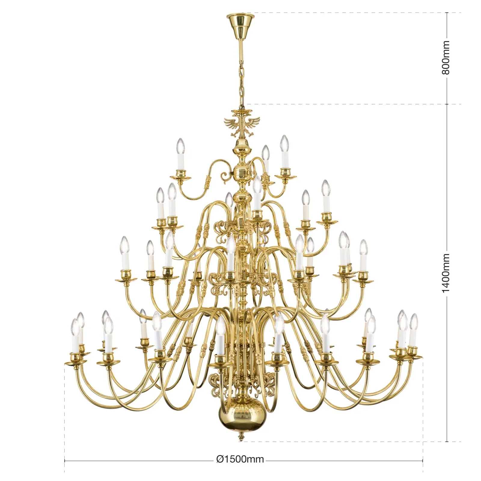 Luster FLÄMISCH, 18+12+6+3 izvora svetla, sjajni mesing, sa orlom - 7