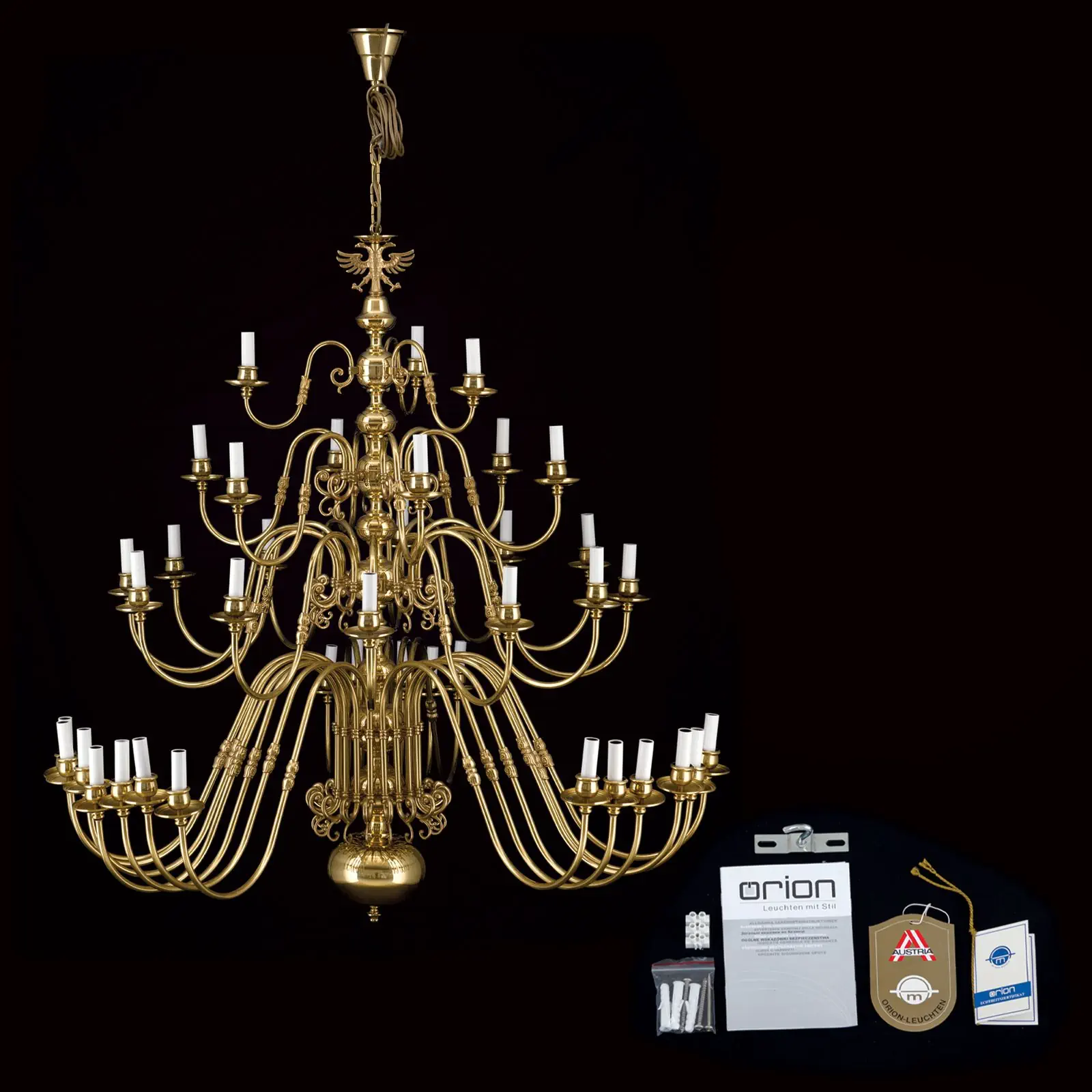 Luster FLÄMISCH, 18+12+6+3 izvora svetla, sjajni mesing, sa orlom - 8