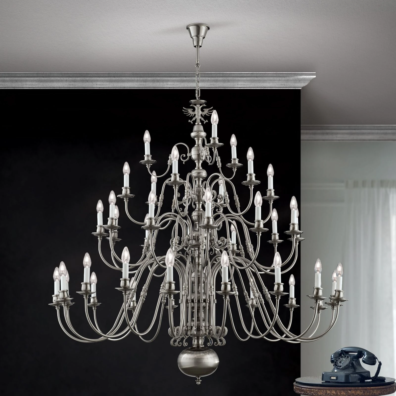 Luster FLÄMISCH, 18+12+6+3 izvora svetla, satinirani hrom, sa orlom - 2