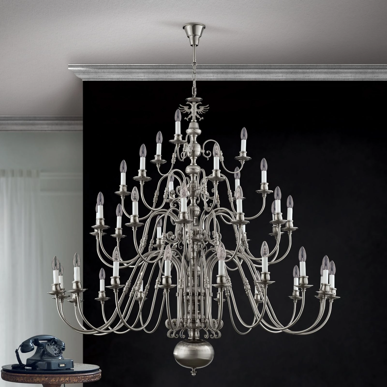 Luster FLÄMISCH, 18+12+6+3 izvora svetla, satinirani hrom, sa orlom - 3