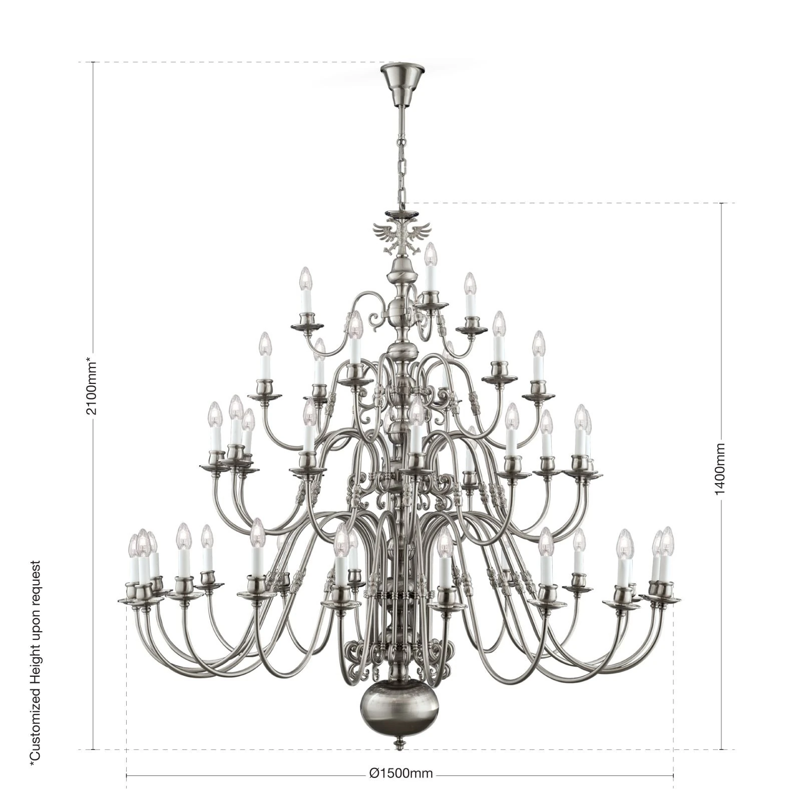 Luster FLÄMISCH, 18+12+6+3 izvora svetla, satinirani hrom, sa orlom - 7