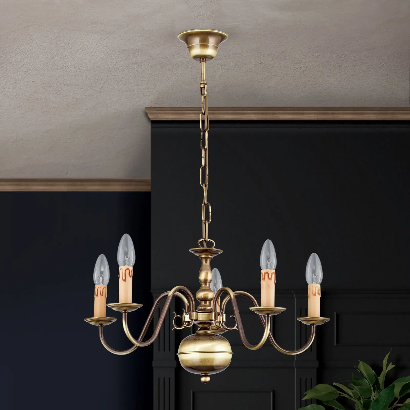 Luster FLÄMISCH, 5 izvora svetla, patina - 2