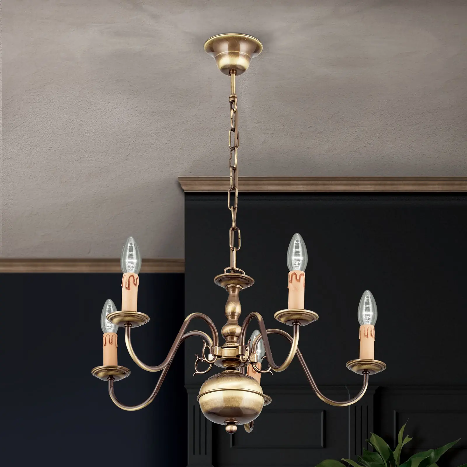 Luster FLÄMISCH, 5 izvora svetla, patina - 3