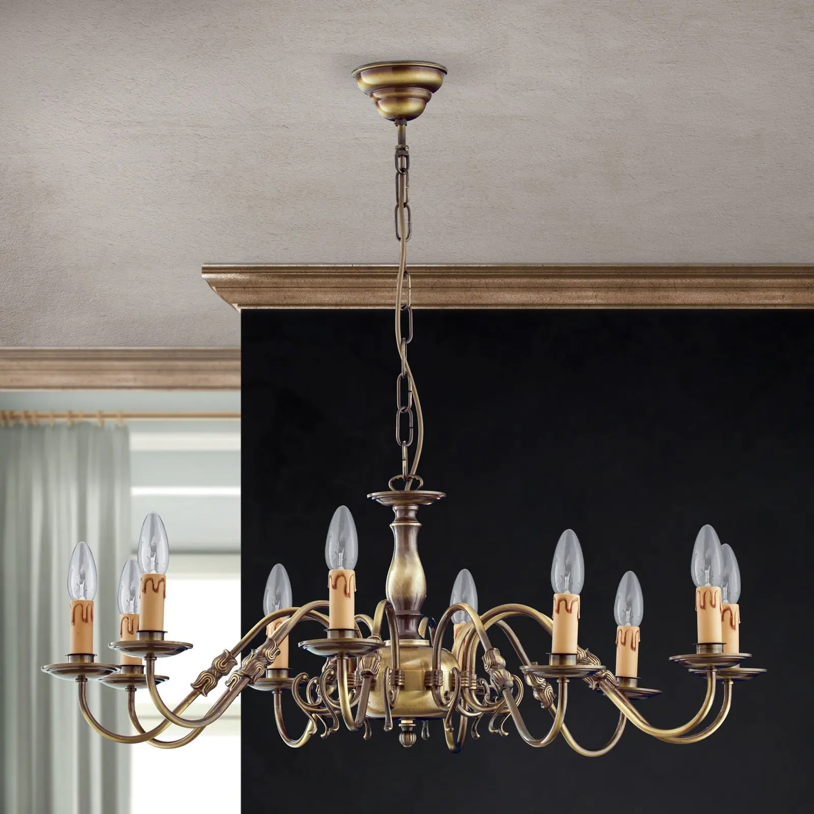 Luster FLÄMISCH, 10 izvora svetla, patina - 2