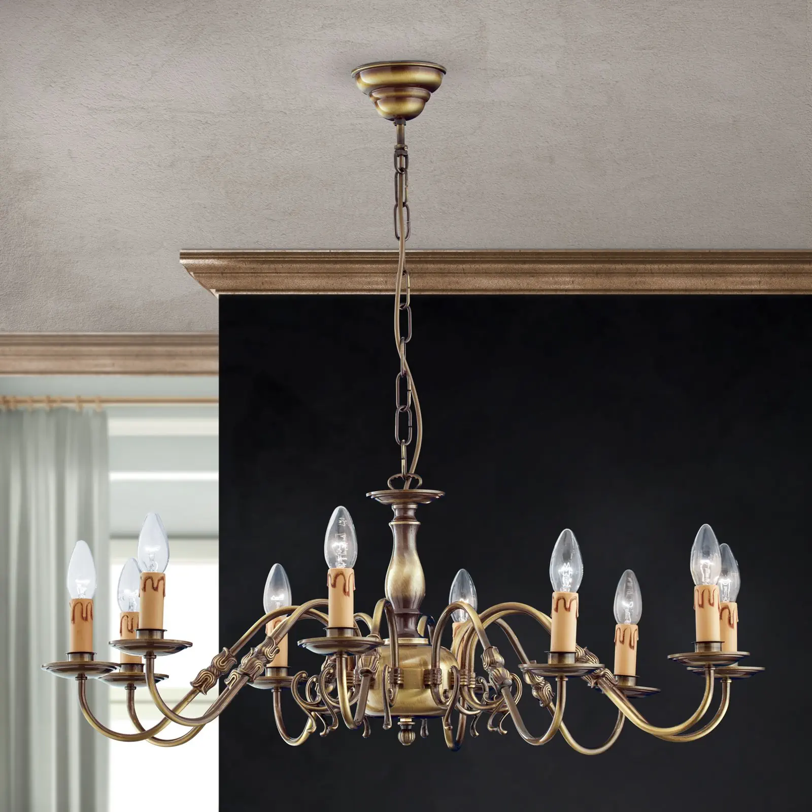 Luster FLÄMISCH, 10 izvora svetla, patina - 3