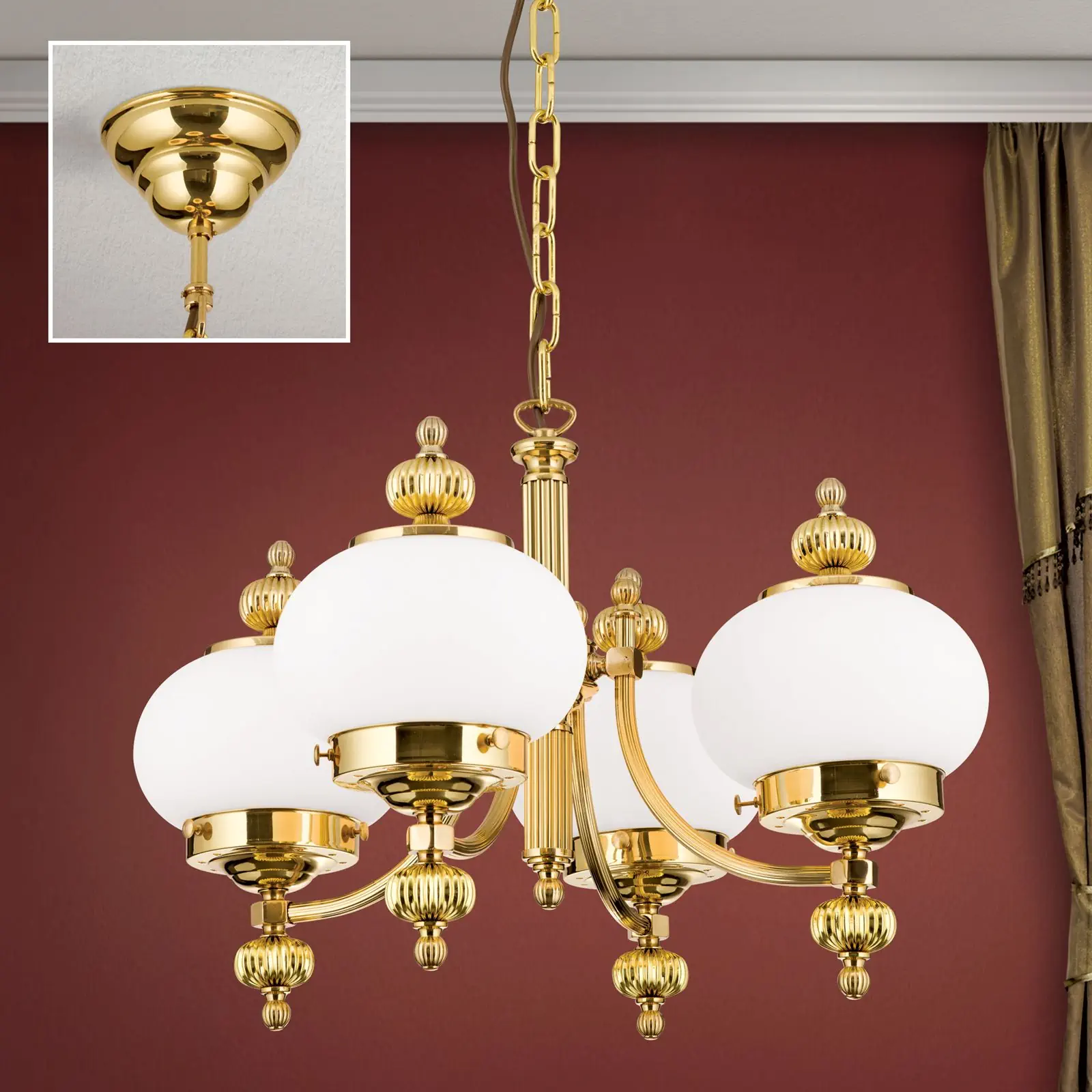 Luster WIENER NOSTALGIE, 4 izvora svetla, sjajni mesing, sa opal mat staklom, usmeren nagore - 2