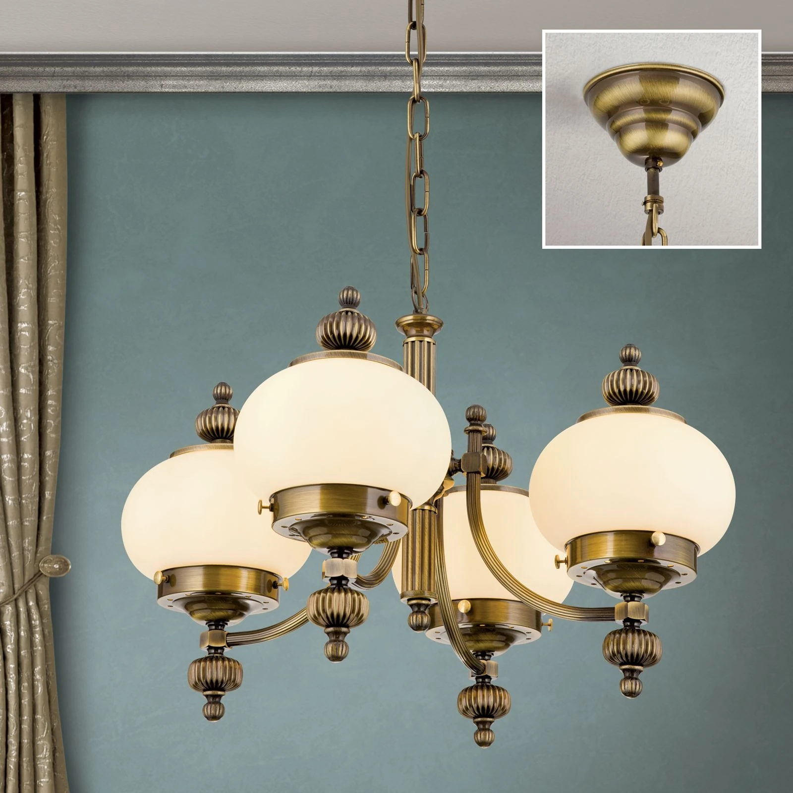 Luster WIENER NOSTALGIE, 4 svetla, nagore, antik mesing, šampanj mat staklo - 2