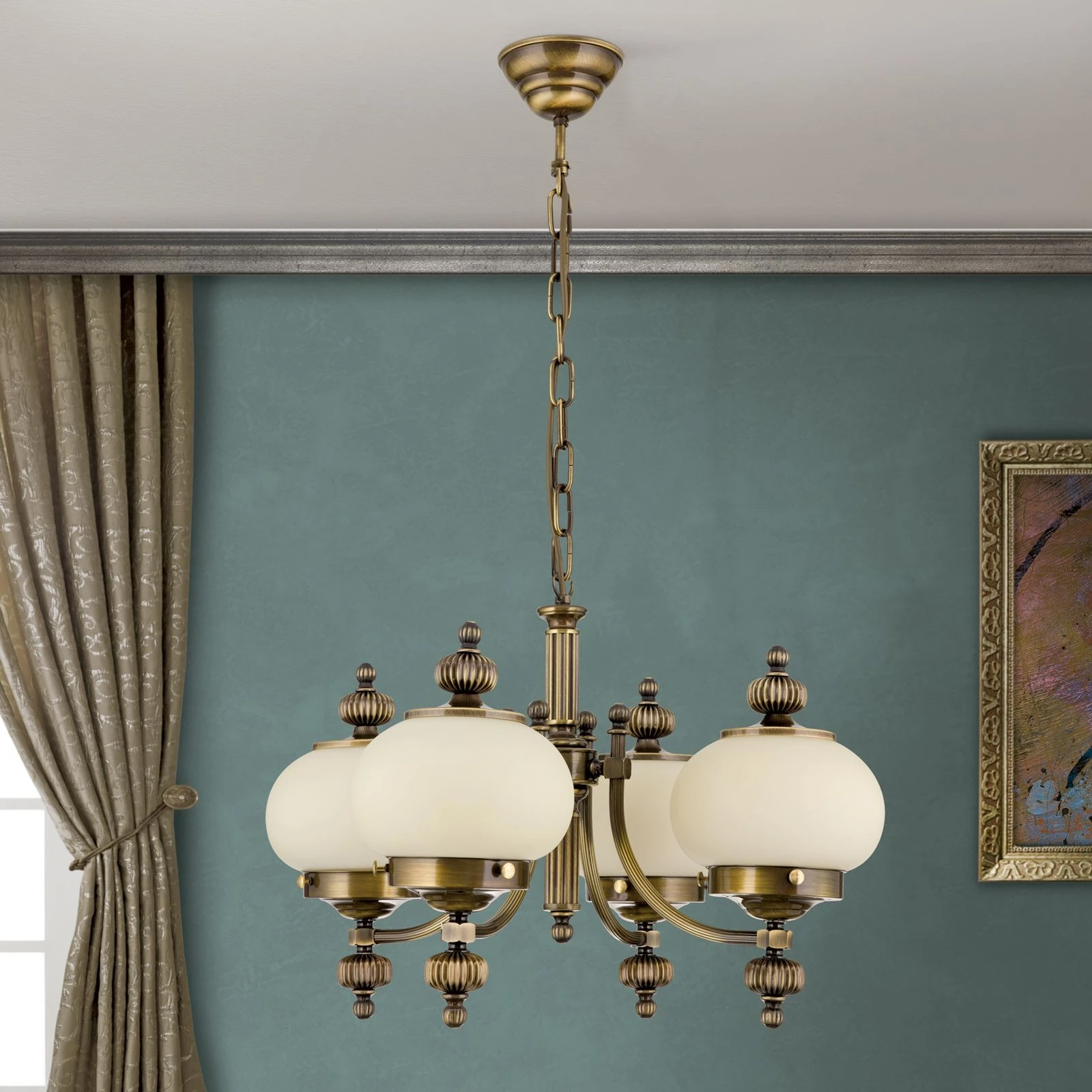 Luster WIENER NOSTALGIE, 4 svetla, nagore, antik mesing, šampanj mat staklo - 3