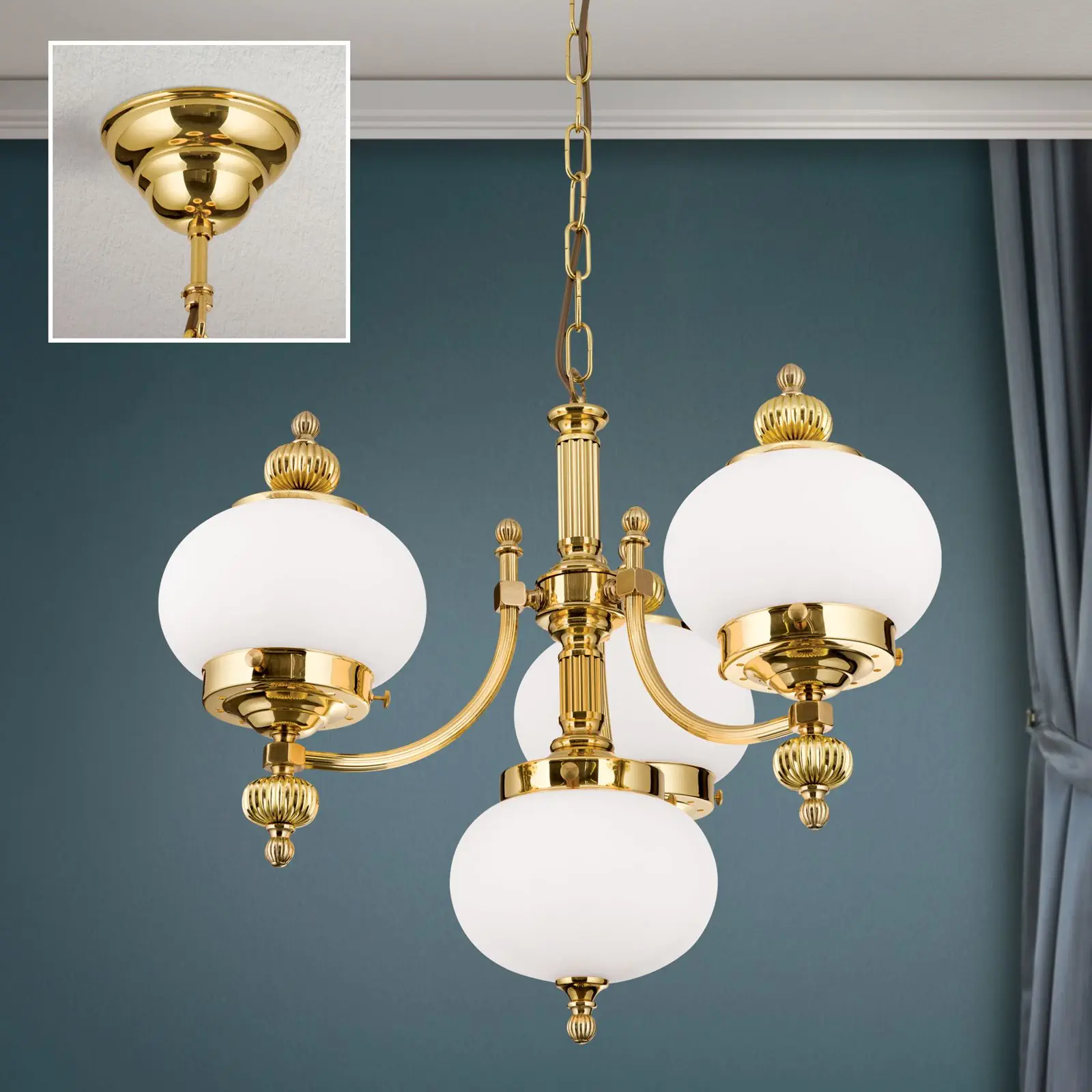 Luster WIENER NOSTALGIE, 3+1 izvora svetla, sjajni mesing, sa opal mat staklom, usmeren nagore - 2