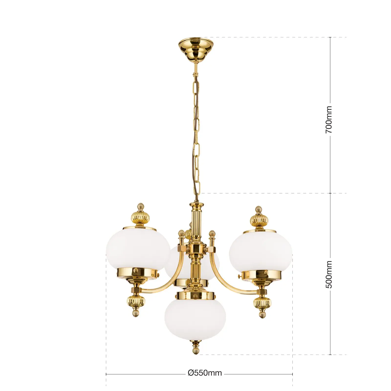 Luster WIENER NOSTALGIE, 3+1 izvora svetla, sjajni mesing, sa opal mat staklom, usmeren nagore - 7