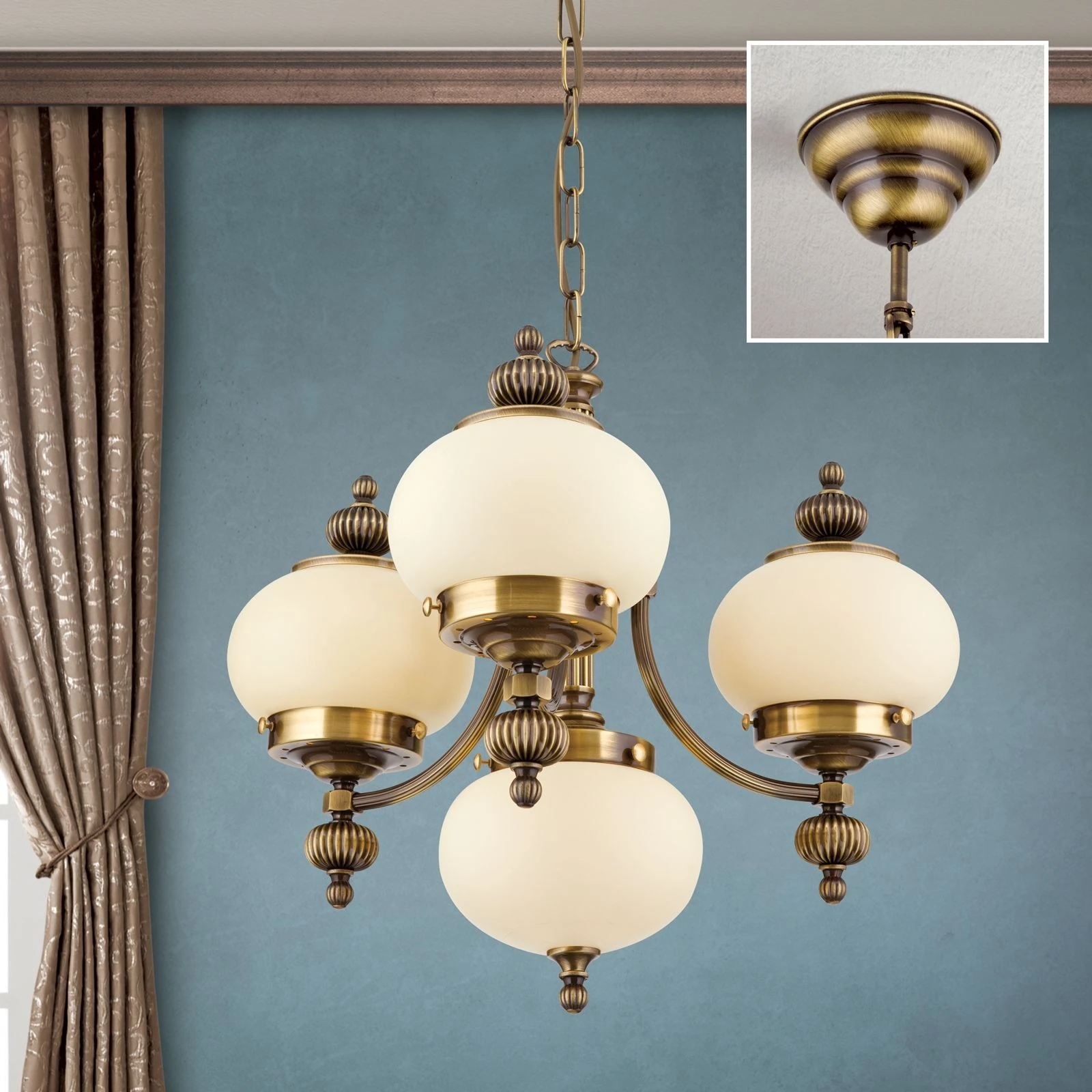 Luster WIENER NOSTALGIE, 3+1 izvora svetla, nagore, antik mesing, šampanj mat staklo - 2