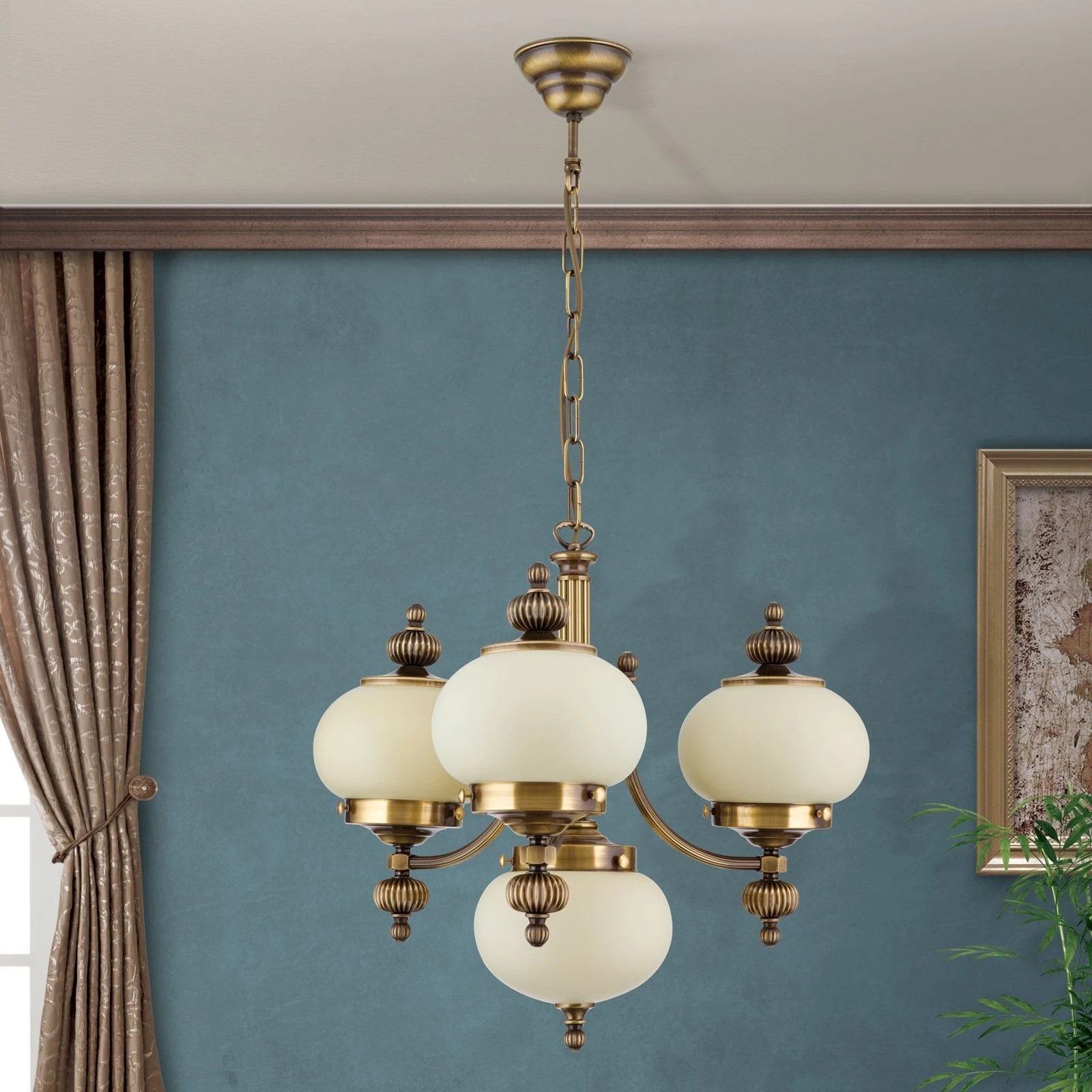 Luster WIENER NOSTALGIE, 3+1 izvora svetla, nagore, antik mesing, šampanj mat staklo - 3