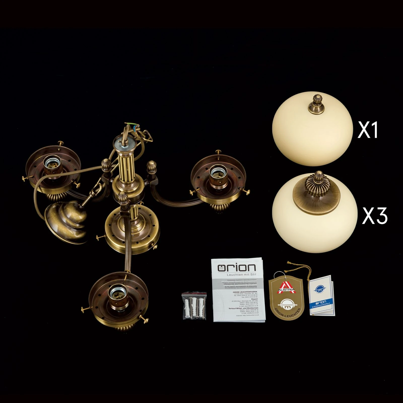 Luster WIENER NOSTALGIE, 3+1 izvora svetla, nagore, antik mesing, šampanj mat staklo - 8