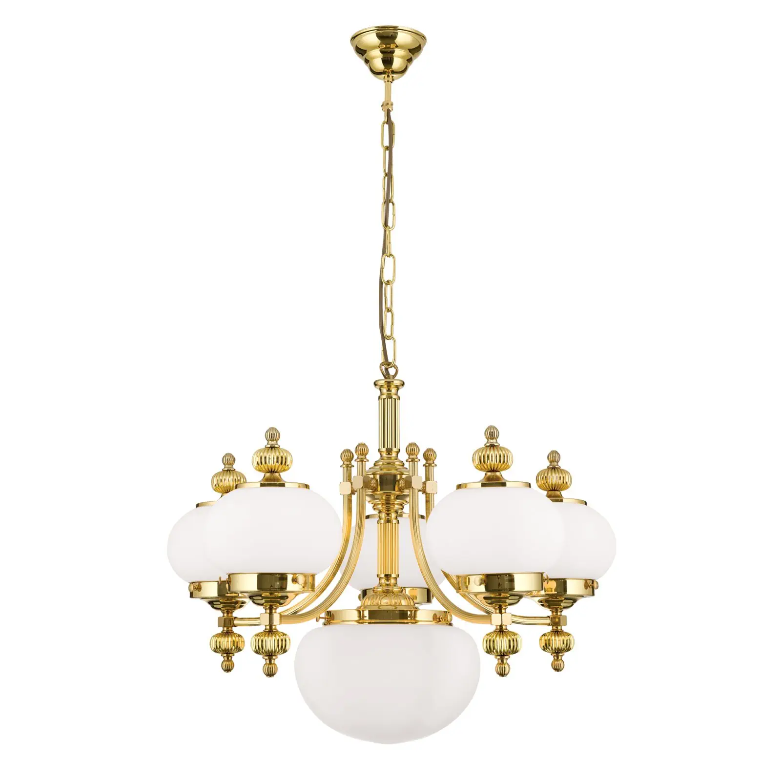 Luster WIENER NOSTALGIE, 5+1 izvora svetla, sjajni mesing, sa opal mat staklom, usmeren nagore - 4