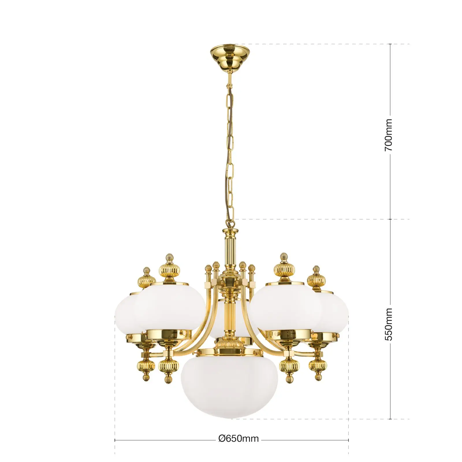 Luster WIENER NOSTALGIE, 5+1 izvora svetla, sjajni mesing, sa opal mat staklom, usmeren nagore - 7