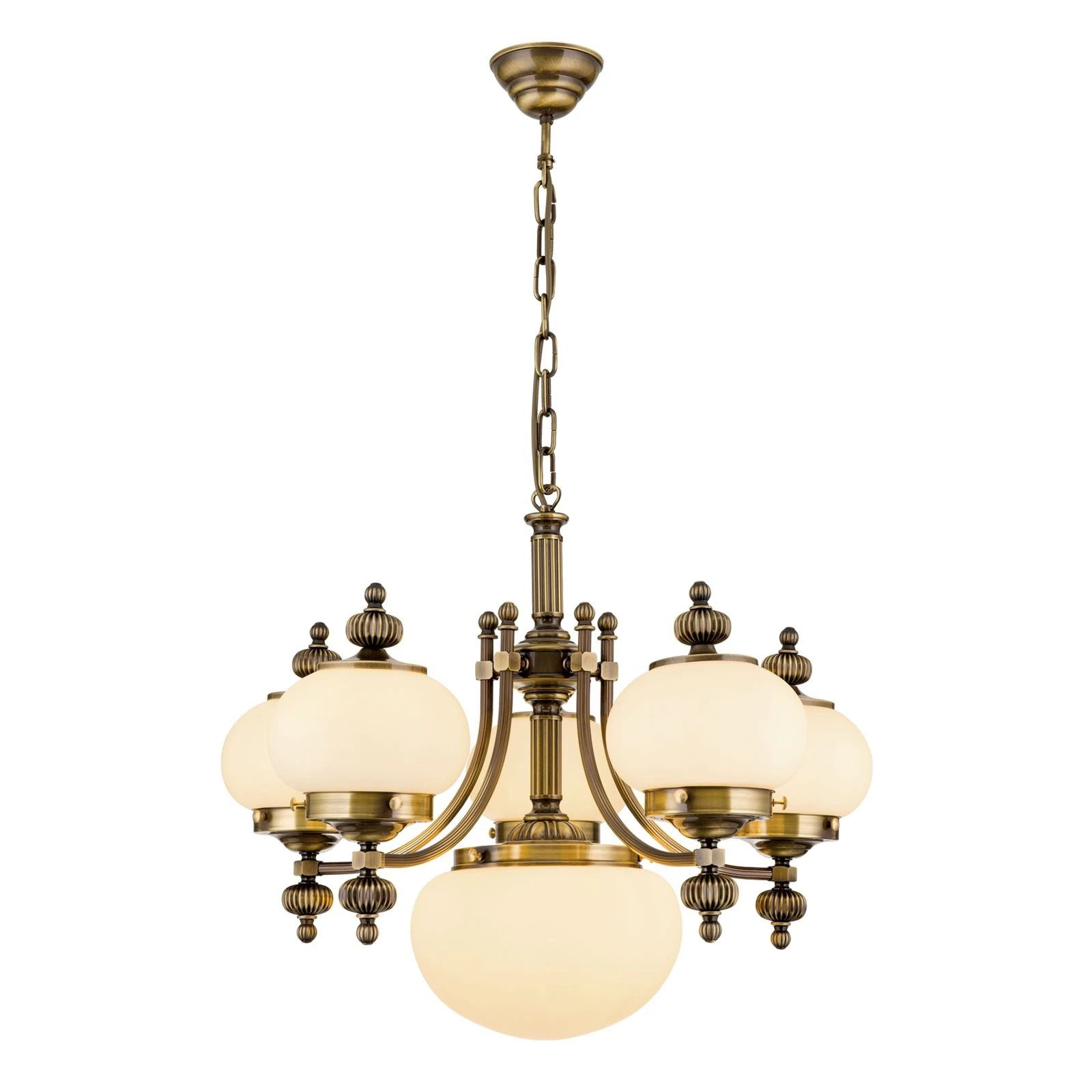 Luster WIENER NOSTALGIE, 5+1 izvora svetla, nagore, antik mesing, šampanj mat staklo - 4