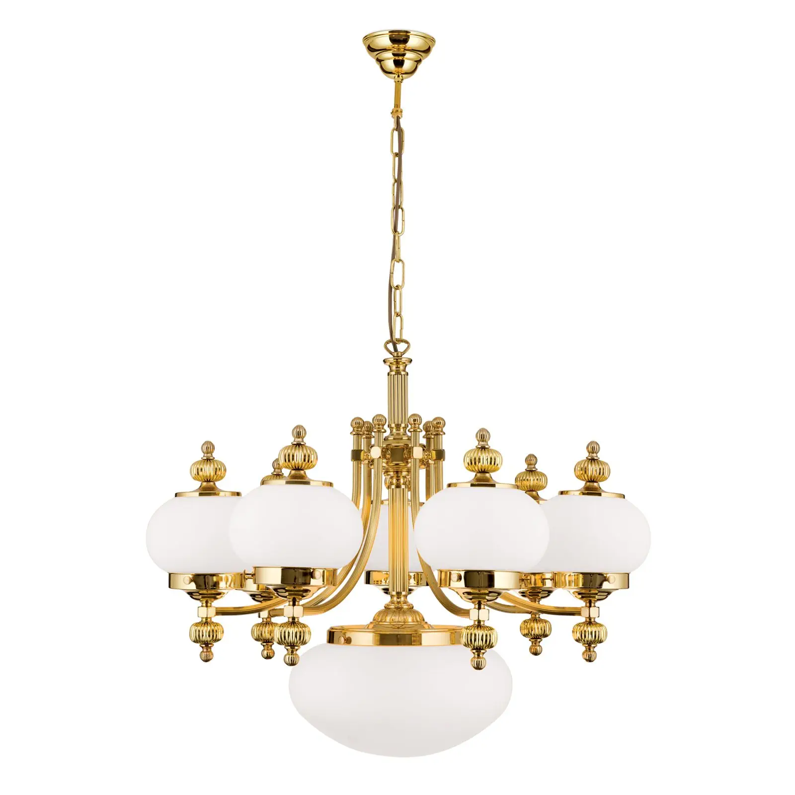 Luster WIENER NOSTALGIE, 7+1 izvora svetla, sjajni mesing, sa opal mat staklom, usmeren nagore - 4